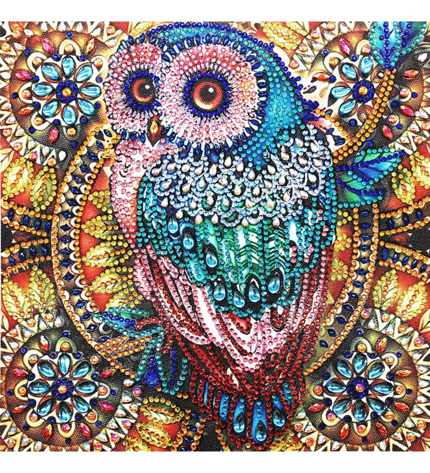 Hibah 5D Owl Partial Diamond Painting Set - Mandala Design | Special Shape Rhinestone DIY Kit - Buy Online on GoSupps.com