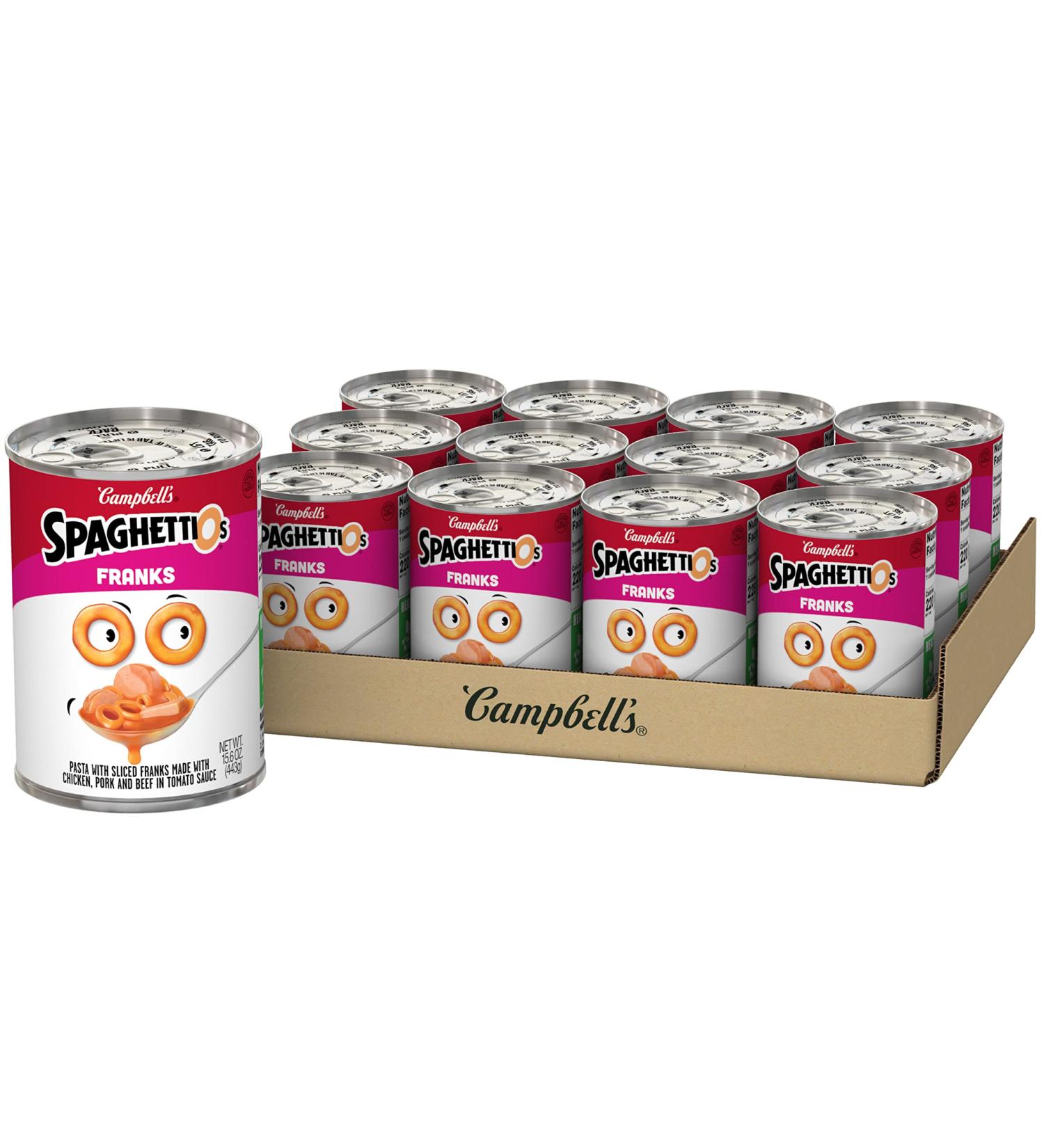 SpaghettiOs Canned Pasta with Franks 15.6 OZ, Pack of 12 - Perfect Snack for Kids and Adults - Buy Online on GoSupps.com
