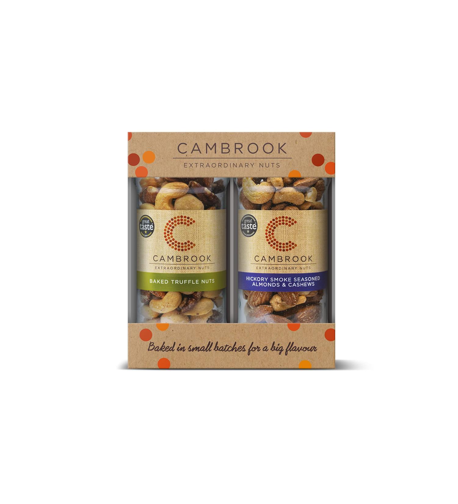 Cambrook 2 Jar Gift Set | Includes: Hickory Smoke Seasoned Almonds & Cashews 180 g Jar and Baked Truffle Nuts 175 g Jar - Premium Quality Nuts Gluten Free Vegan - Buy Online on GoSupps.com