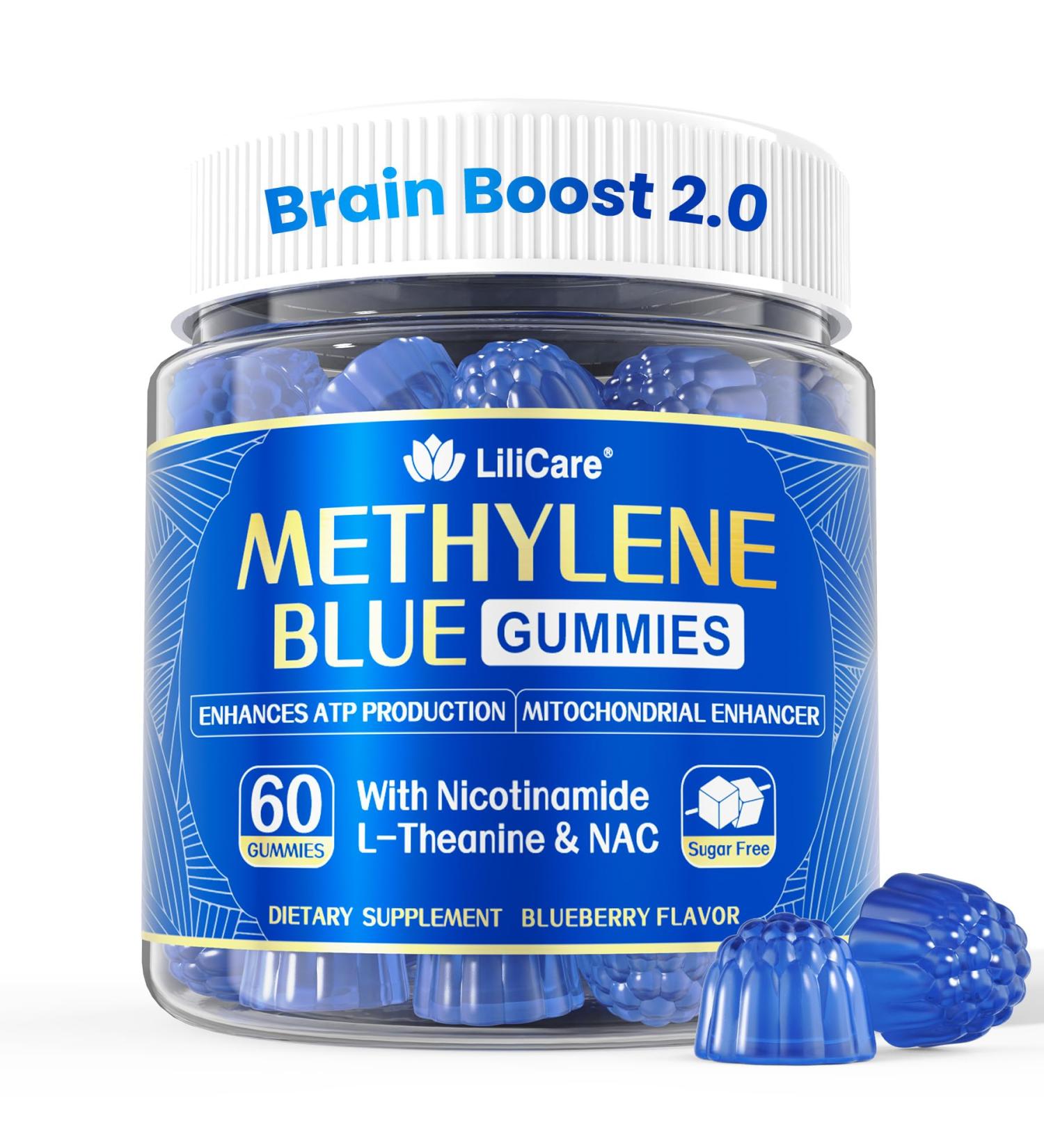 LILICARE Methylene Blue Gummies for Humans | Upgraded Antioxidant & Brain Booster Supplement for Cognitive Function, Energy, Cellular& Mitochondrial Health | Pure, Fast-Absorbing, Vegan, 60 Counts - Buy Online on GoSupps.com