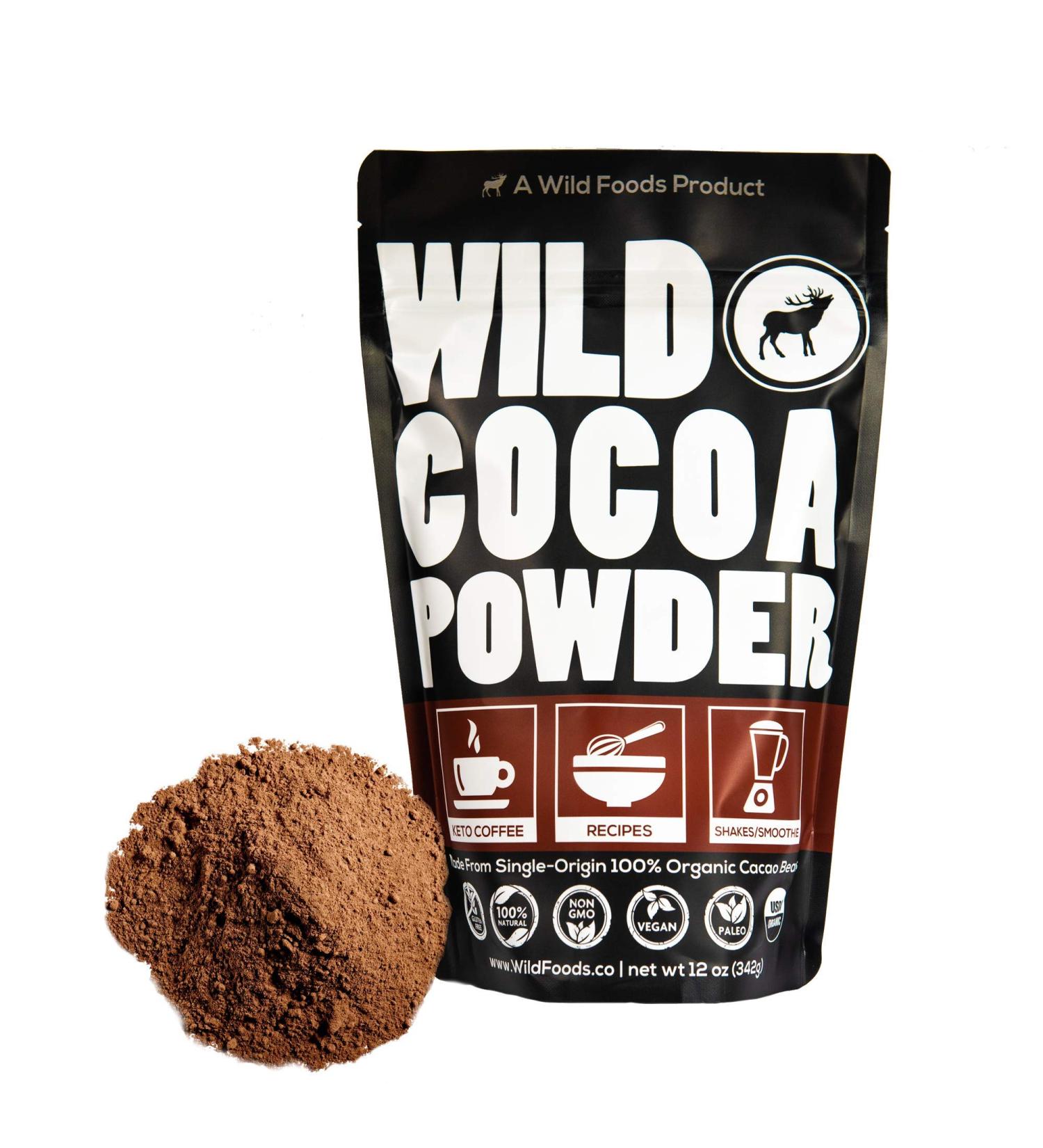 Wild Foods Organic Cocoa Powder - Single-Origin Unsweetened Keto Chocolate for Cooking & Baking - 12 oz Pack - Premium Cacao Beans - Sugar Free Non Dutch Raw Superfood - Buy Online on GoSupps.com