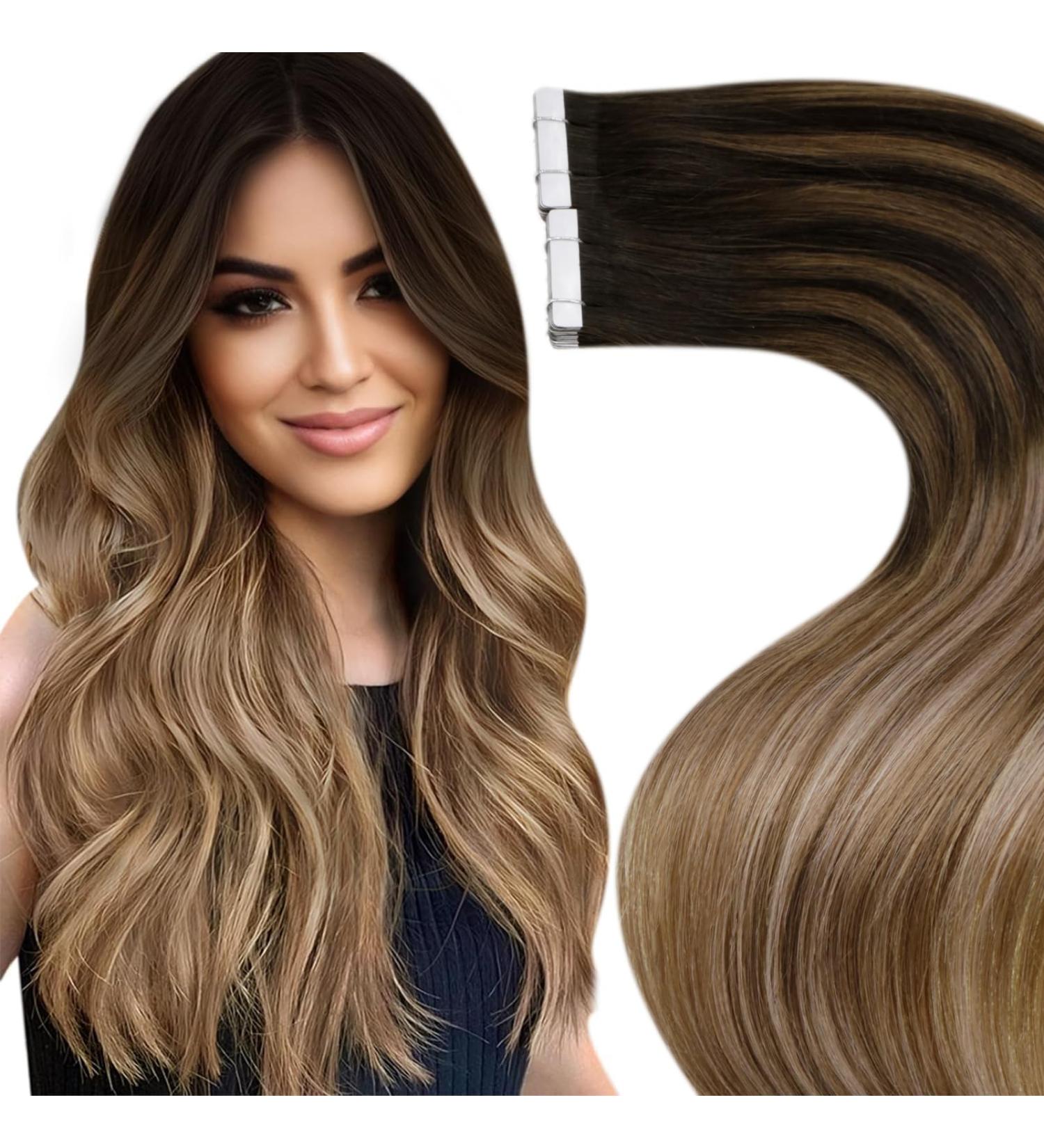 Buy Laavoo 55cm Brown Ombre Tape-In Real Hair Extensions | 50g 20pcs Remy Human Hair Balayage #2/6/12 - Invisible & Discreet - Buy Online on GoSupps.com