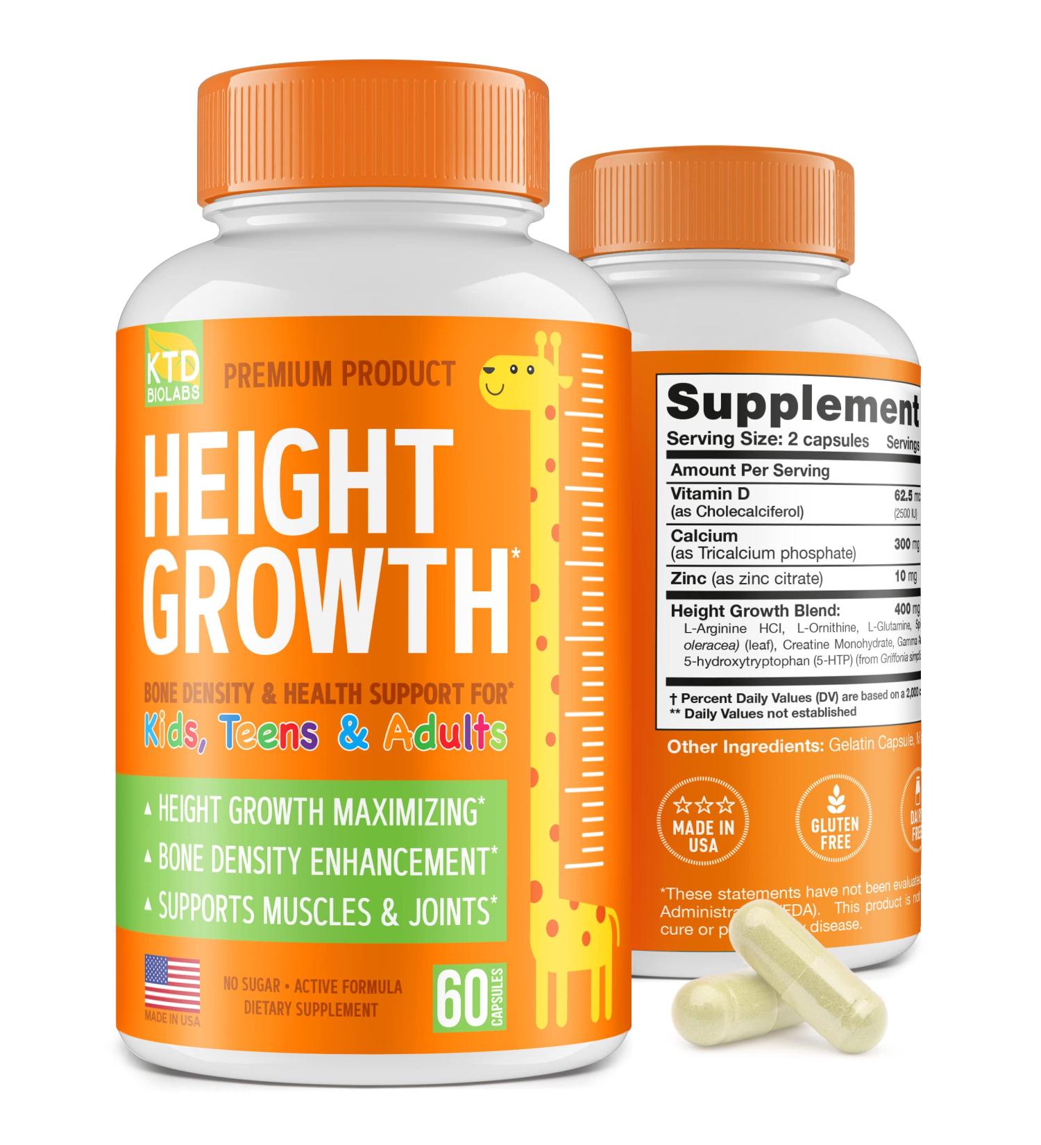 Height Growth Maximizer - Made in USA - Natural Height Increase Booster & Teen Vitamins - Pills to Grow Taller at Any Age - Bone Growth Supplement for Adults & Kids 60 Count (Pack of 1) - Buy Online on GoSupps.com