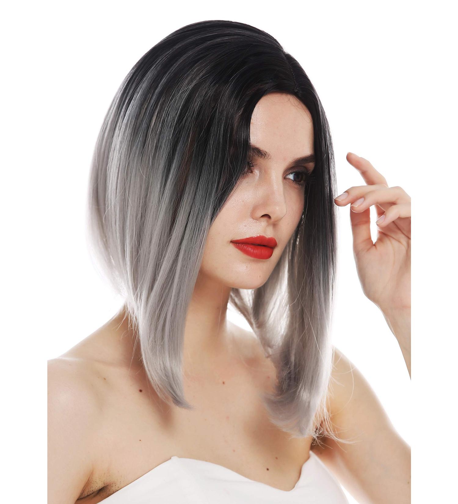 WIG ME UP TYS-896-1BTT-T0906 Women's Long Bob Ombre Wig - Black Grey Clavi-Cut Shoulder Length Hairstyle - Buy Online on GoSupps.com