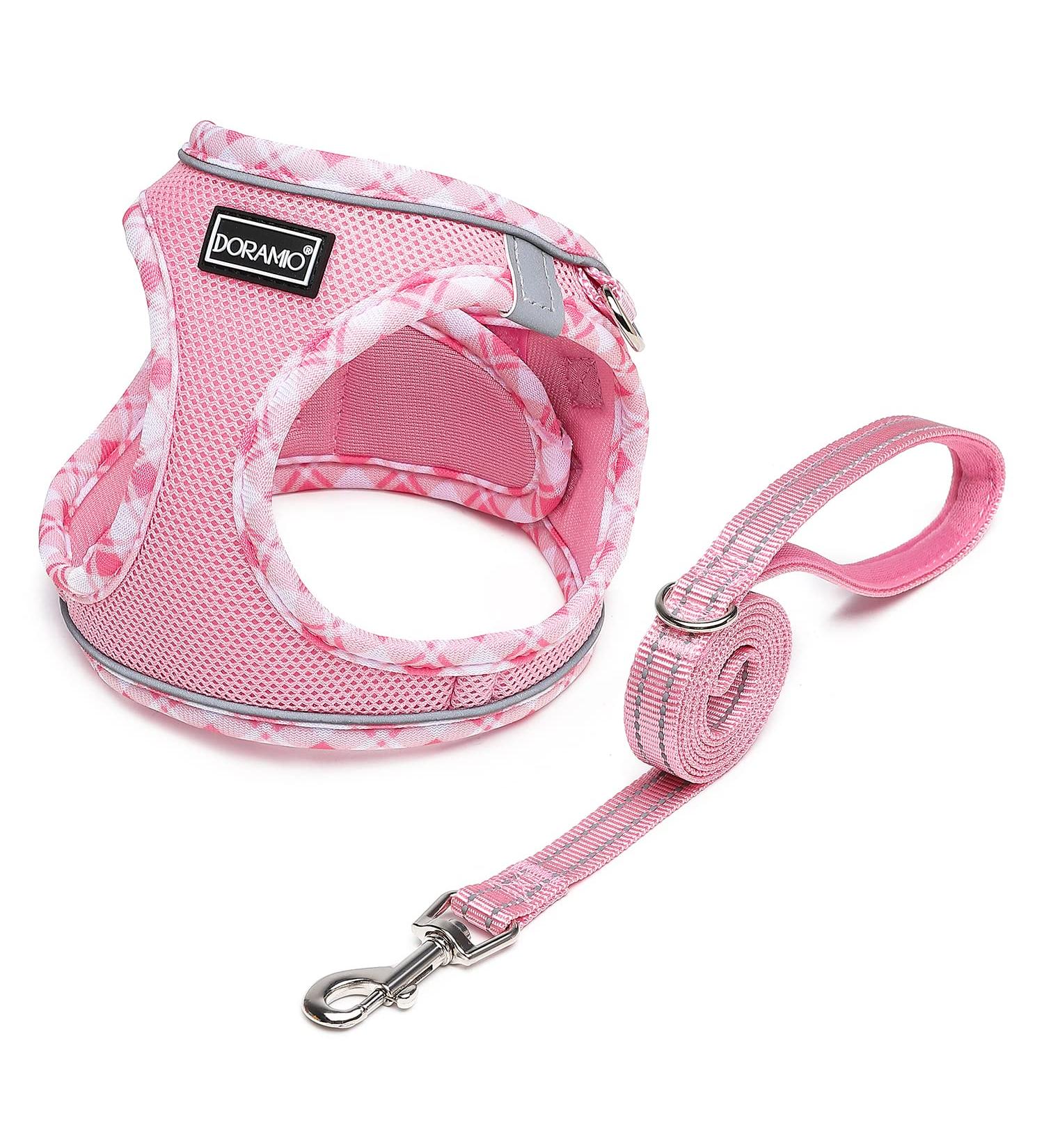 Doramio Step-In Dog Harness & Leash for Small Dogs | Reflective Breathable Safe Design | Cat Harness Available | XS Pink - Buy Online on GoSupps.com