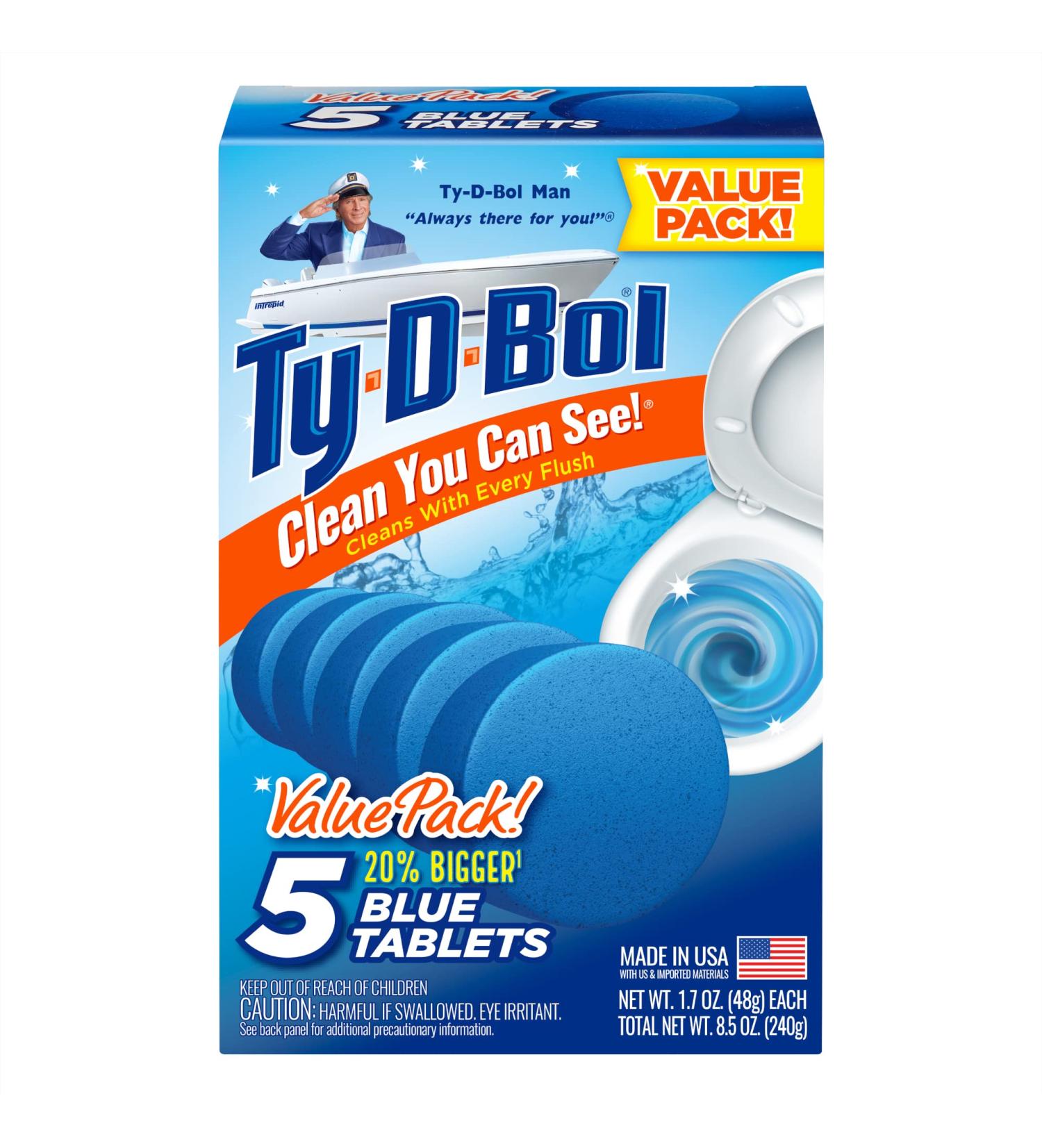 Ty-D-Bol Toilet Cleaner - 5 Blue Tablets for Toilet and Bathroom Deodorizing - Easy to Use Single Pack - Buy Online on GoSupps.com