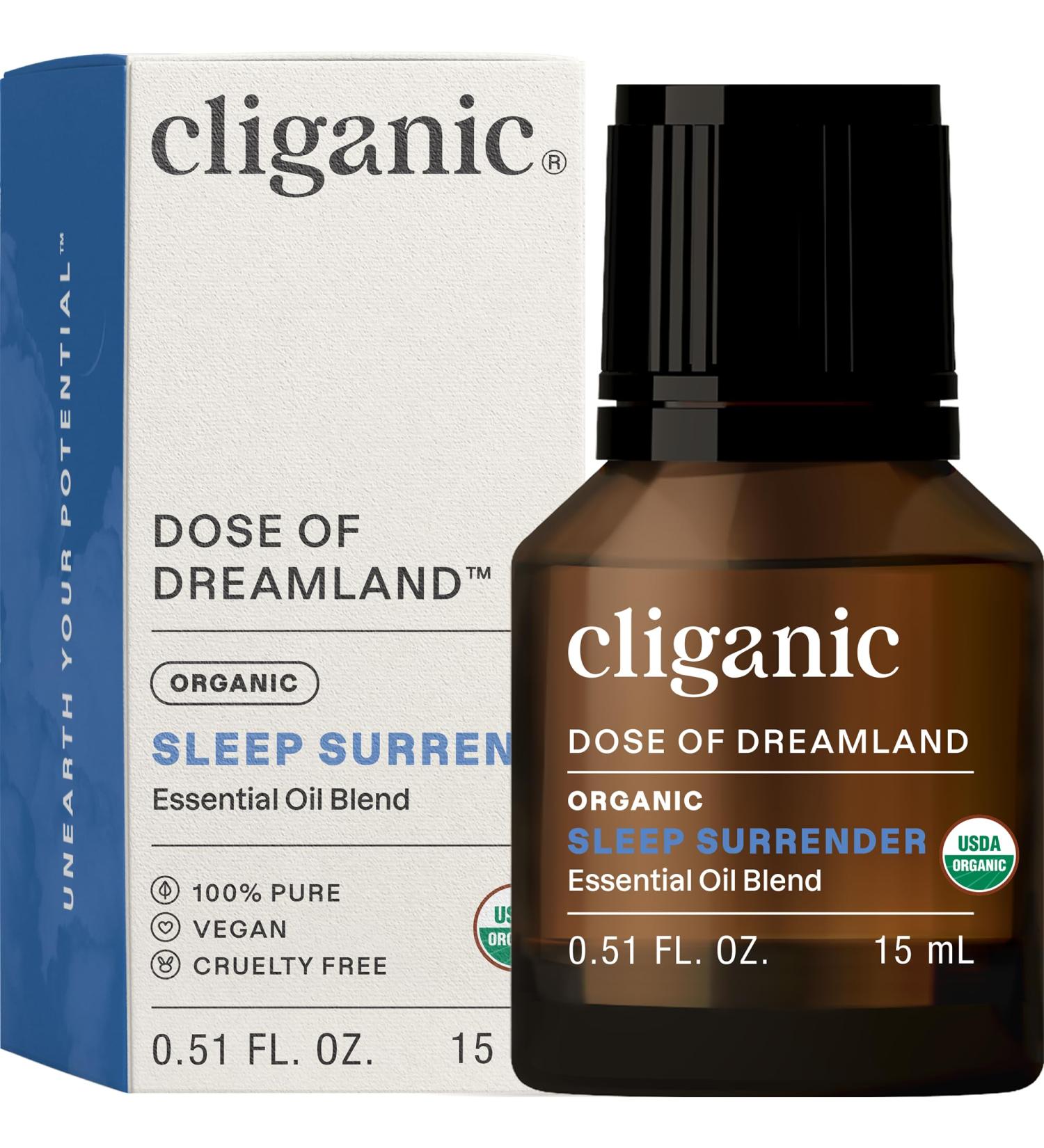 Cliganic Sleep Surrender Organic Essential Oil Blend 0.51 Fl Oz Carefully Crafted with Vetiver Lavender Frankincense Clary Sage Ylang Ylang Marjoram & Spearmint Calming Aromatherapy Oil - Buy Online on GoSupps.com