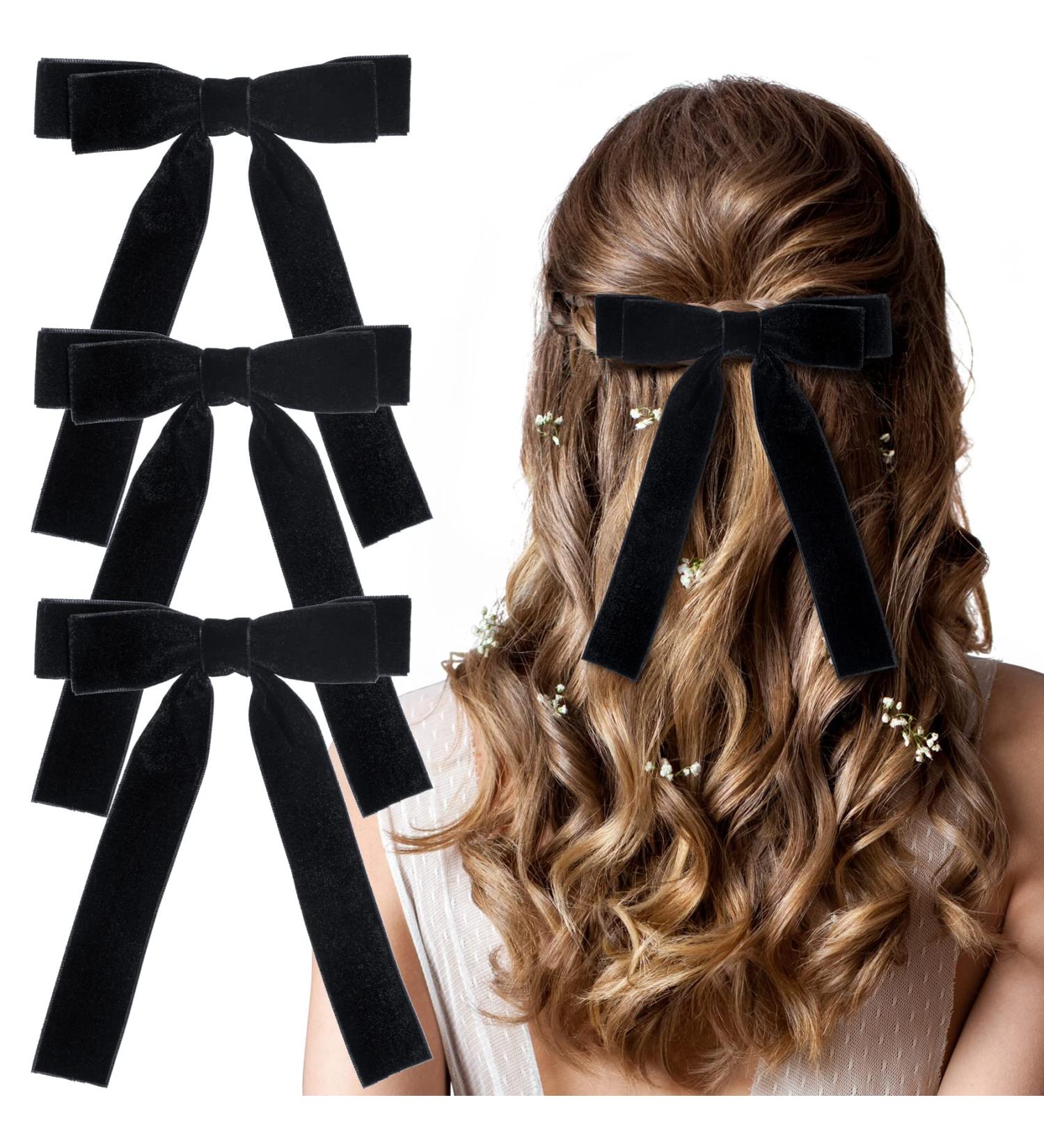 HINZIC Velvet Hair Bow Clips - 3Pcs Black Hair Bows for Women, Girls, Teens - Buy Online on GoSupps.com