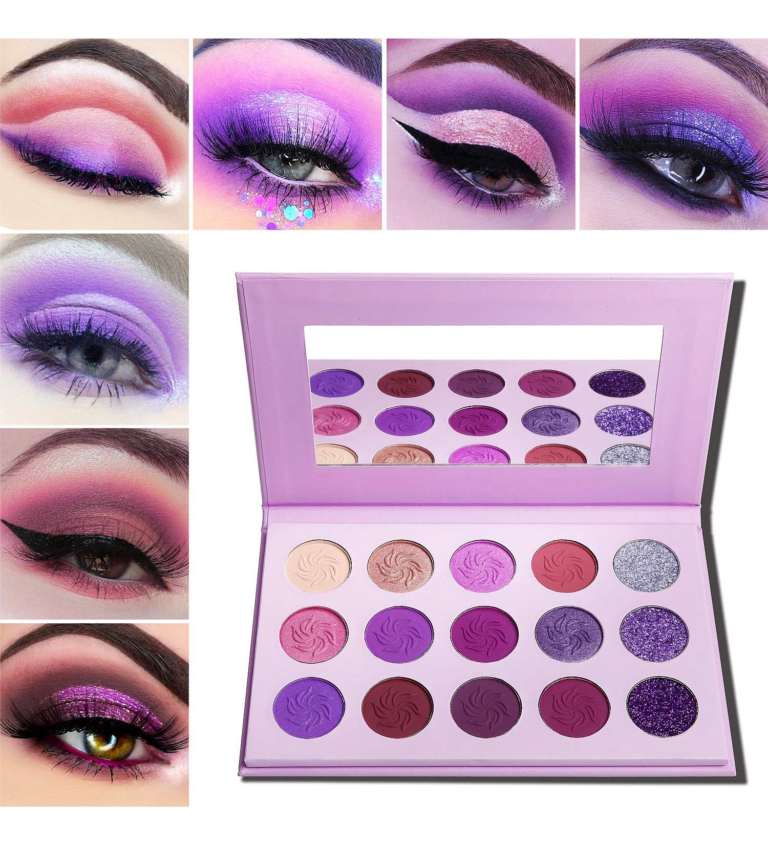 Afflano 15-Color Makeup Palette - Highly Pigmented Matte & Glitter Eyeshadows in Purple Pink and Silver | Perfect for Girls & Women - Buy Online on GoSupps.com