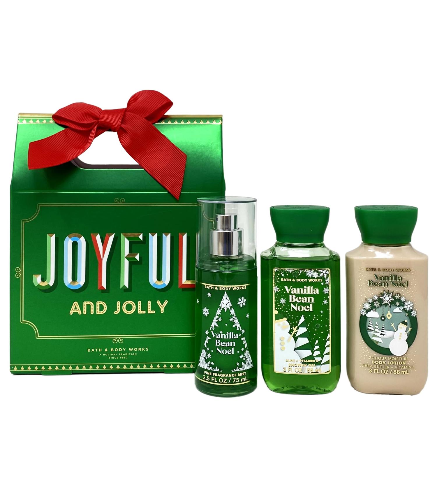 Bath and Body Work VANILLA BEAN NOEL Joyful And Jolly Festive Trio Gift Box Set - Travel Size