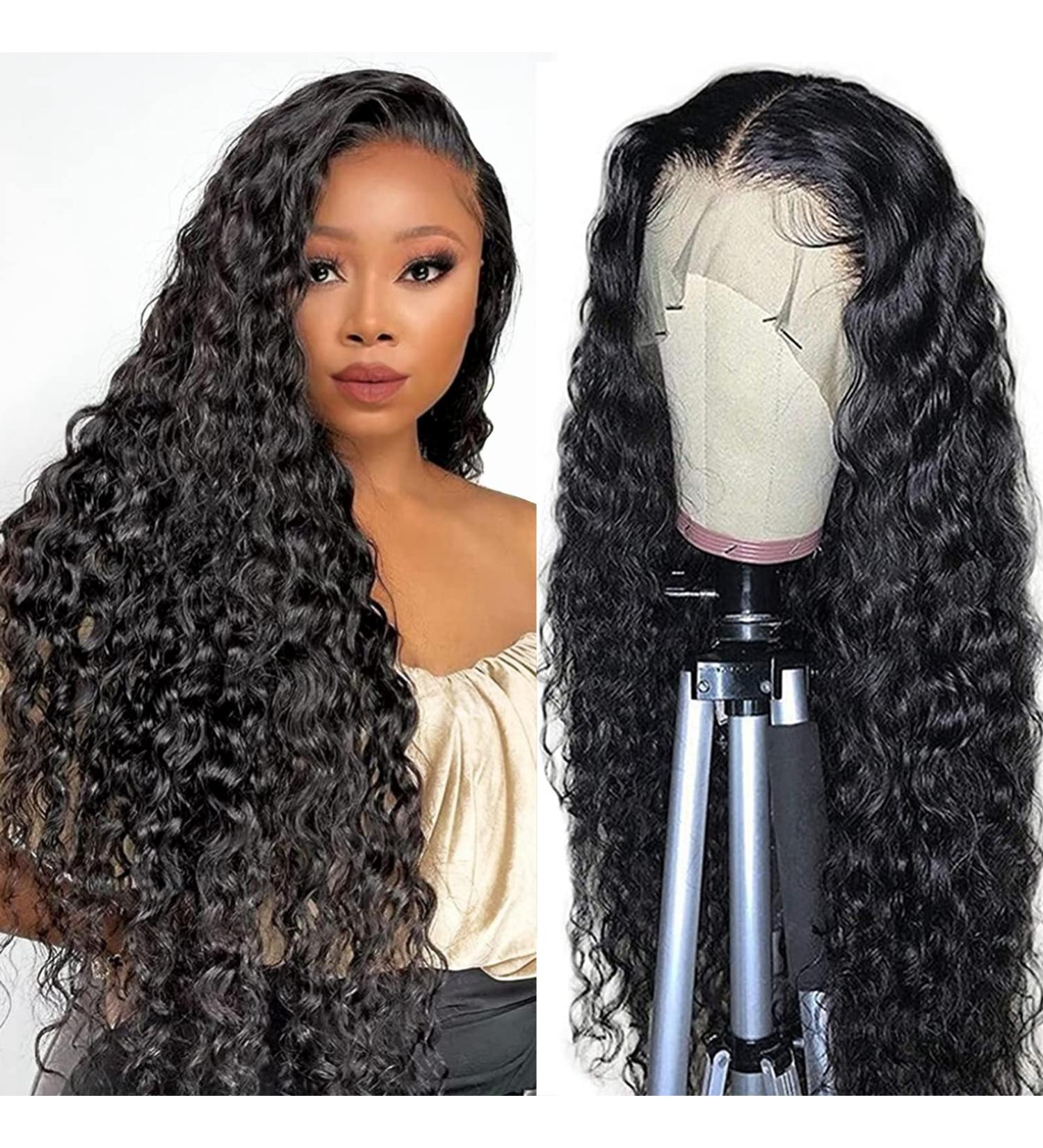 200% Density 13x4 Lace Frontal Human Hair Wig | Transparent Water Wave & Deep Wave | Wet and Wavy | Pre Plucked & Glueless | 16 Inch - Buy Online on GoSupps.com