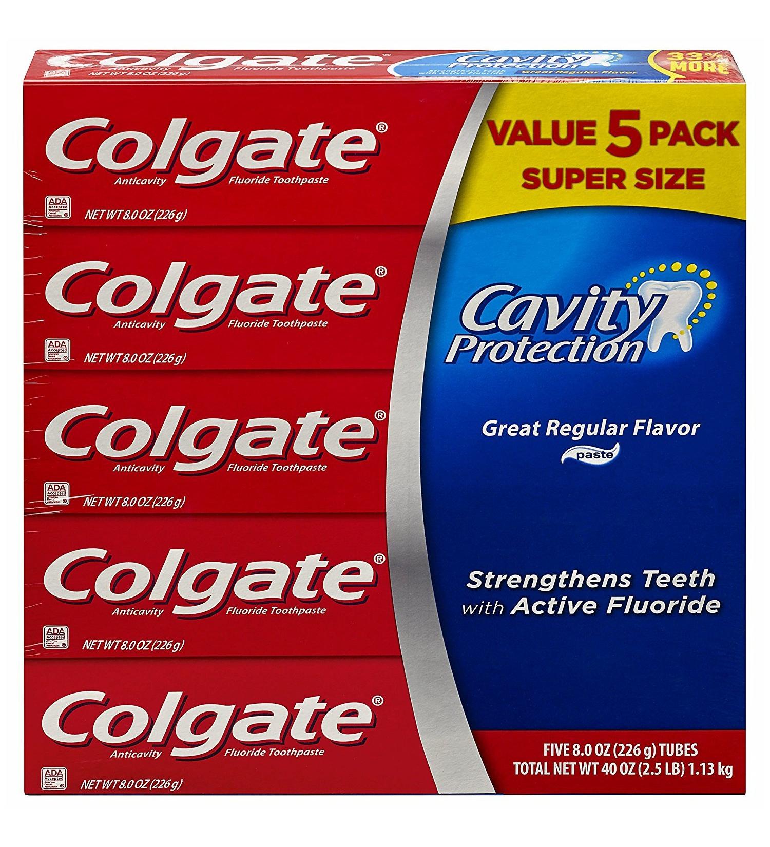 Colgate Cavity Protection Regular Flavor Fluoride Toothpaste 8 Ounce Tube 5 Tubes