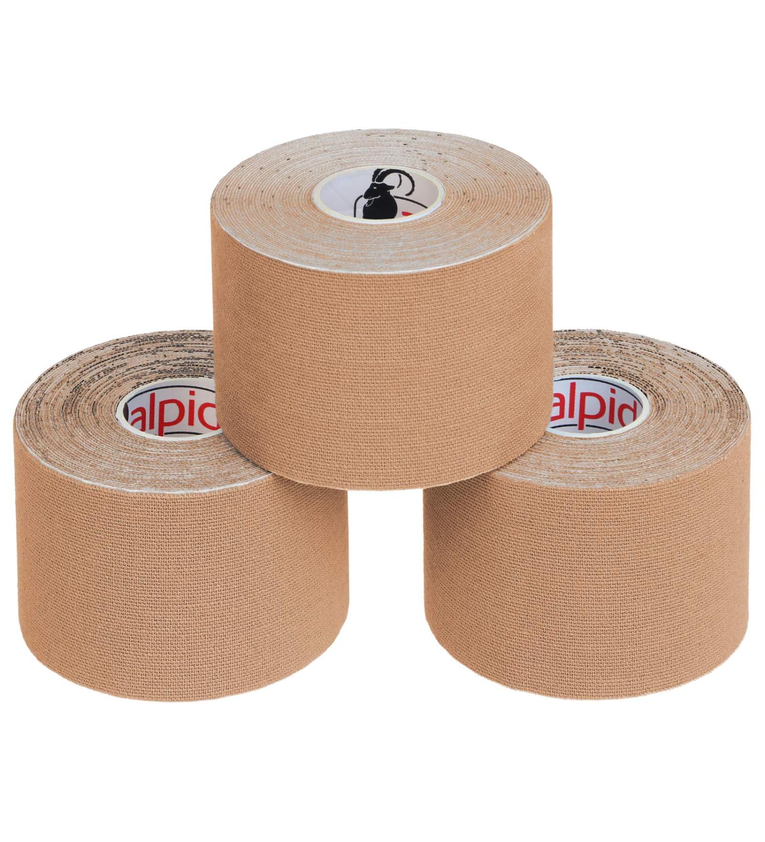 Alpidex Kinesiology Tape - Elastic Waterproof Muscle Tape Set | 3 Rolls Skin Color 5m x 5cm | Physiotherapy Supplies for Pain Relief - Buy Online on GoSupps.com