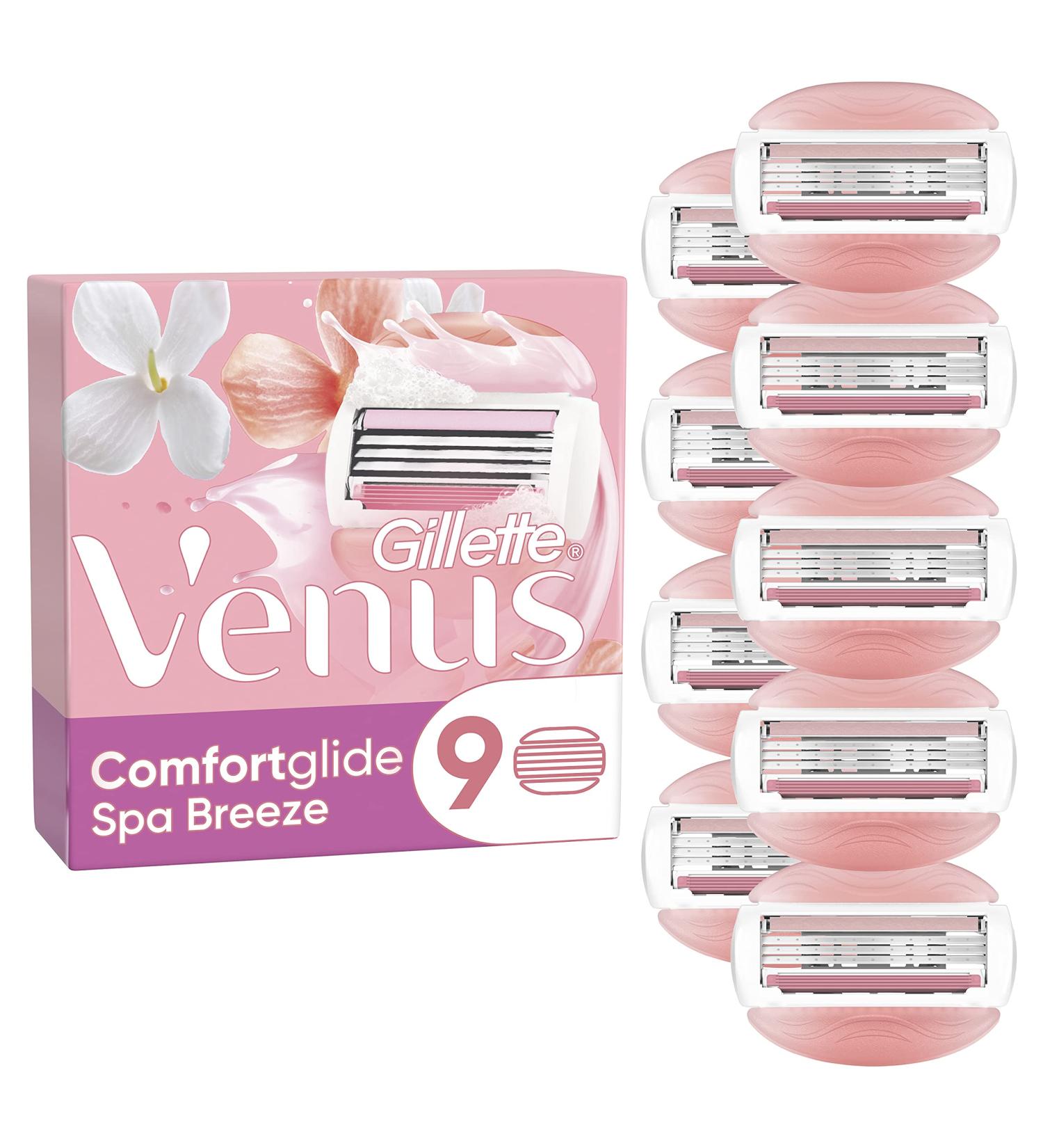Gillette Venus Comfortglide Spa Breeze Razor Blades - 9 Replacement Blades for Women | Smooth & Effortless Shaving - Buy Online on GoSupps.com