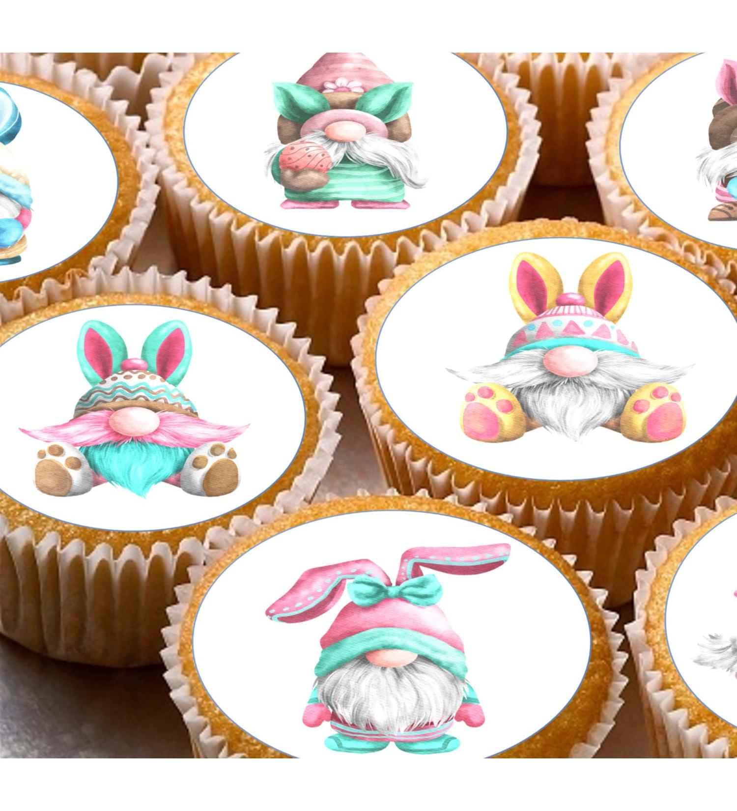 Easter Gnomes 24 edible Pre-Cut wafer paper cupcake party decorations toppers