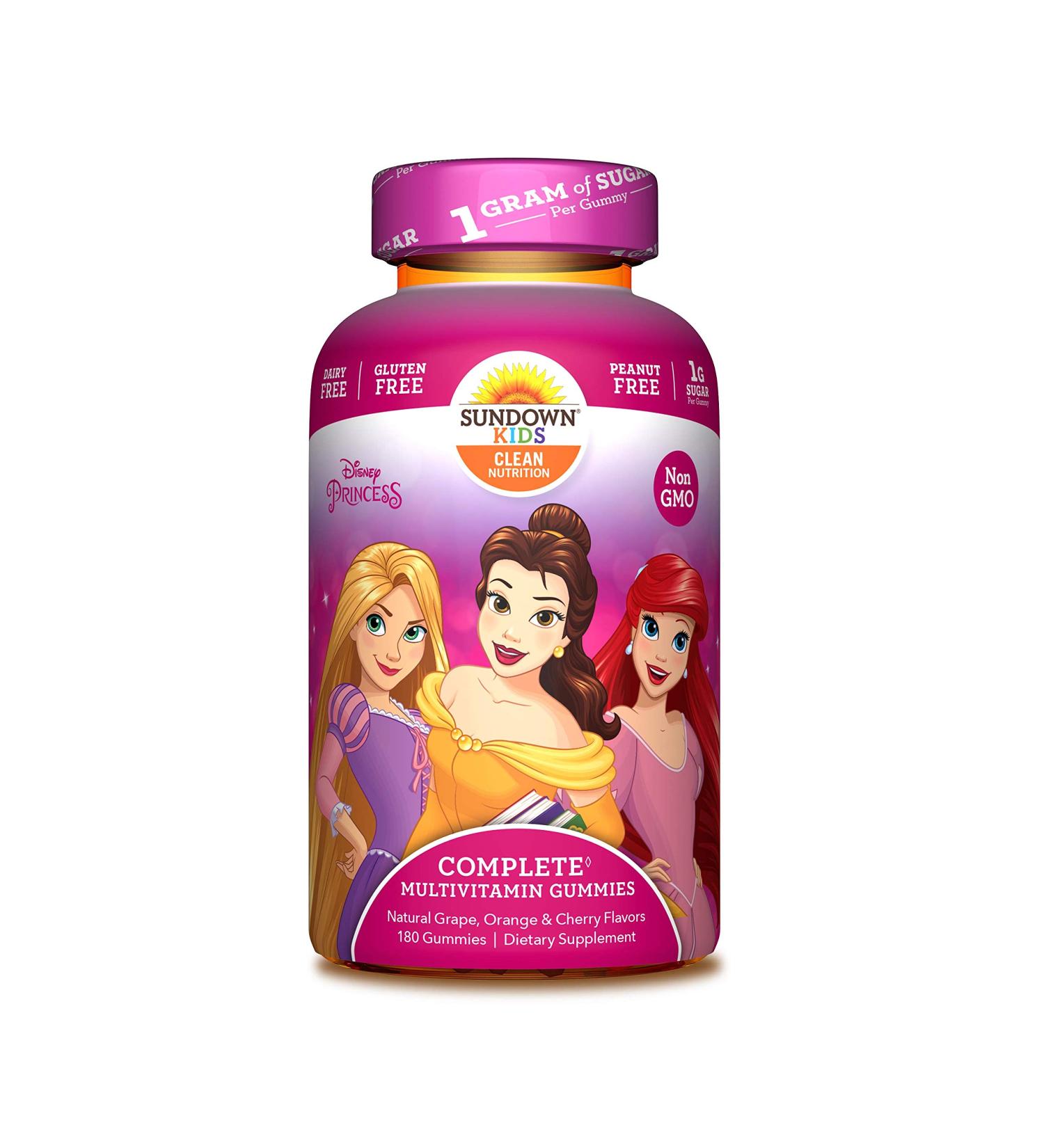 Sundown Naturals Kids Multivitamin Gummies - Disney Princess, Grape, Orange & Cherry Flavors, 180 Count - Buy Online on GoSupps.com