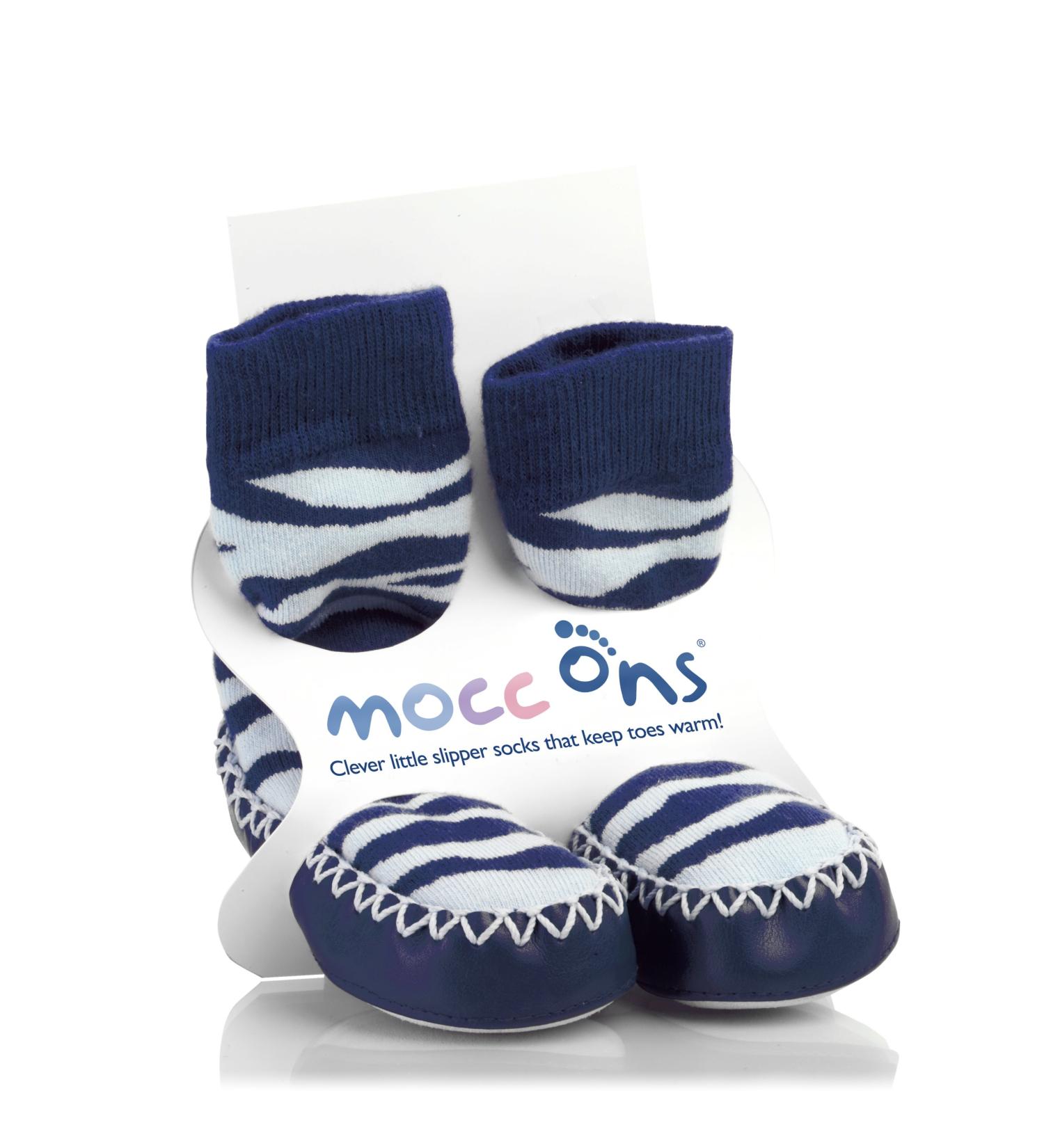 Mocc Ons Washable Leather Sole Slipper Socks - 12-18 Months Zebra Stripe - Buy Online on GoSupps.com