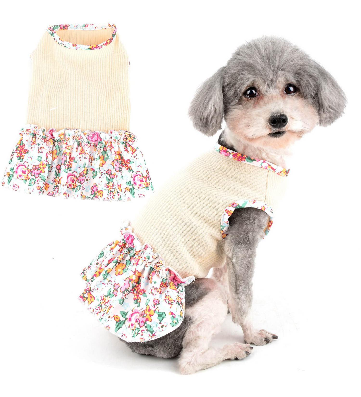 Zunea Floral Dog Dress for Small Dogs | Summer Princess Puppy Dress | Cute Fancy Skirt for Female Pups | Chihuahua Yorkie Apparel Beige - Buy Online on GoSupps.com