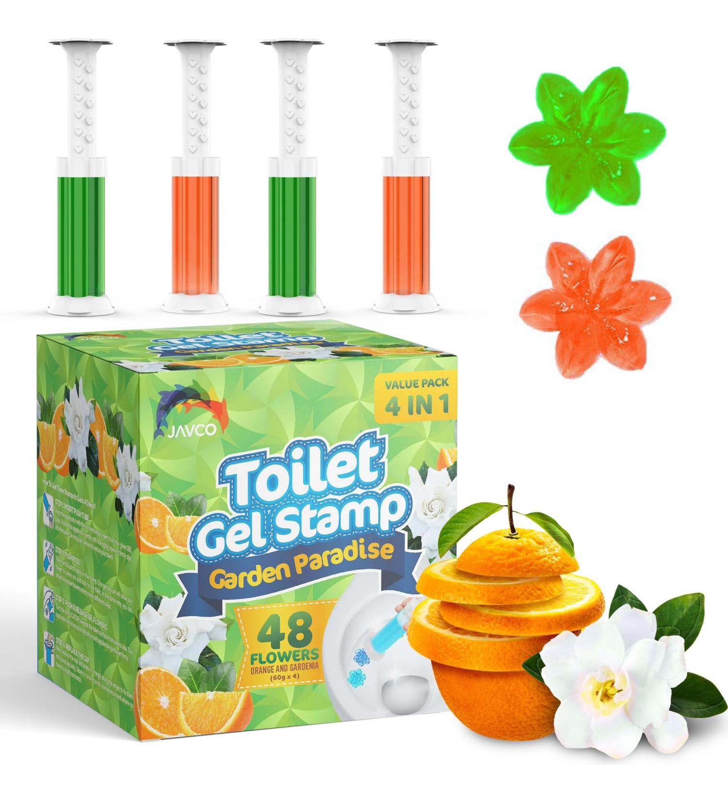 JAVCO -48 Flowers- Flower Toilet Gel Stamp | Toilet Scent Fresheners | Toilet Fresheners Gel Toilet (Orange & Gardenia) - Buy Online on GoSupps.com