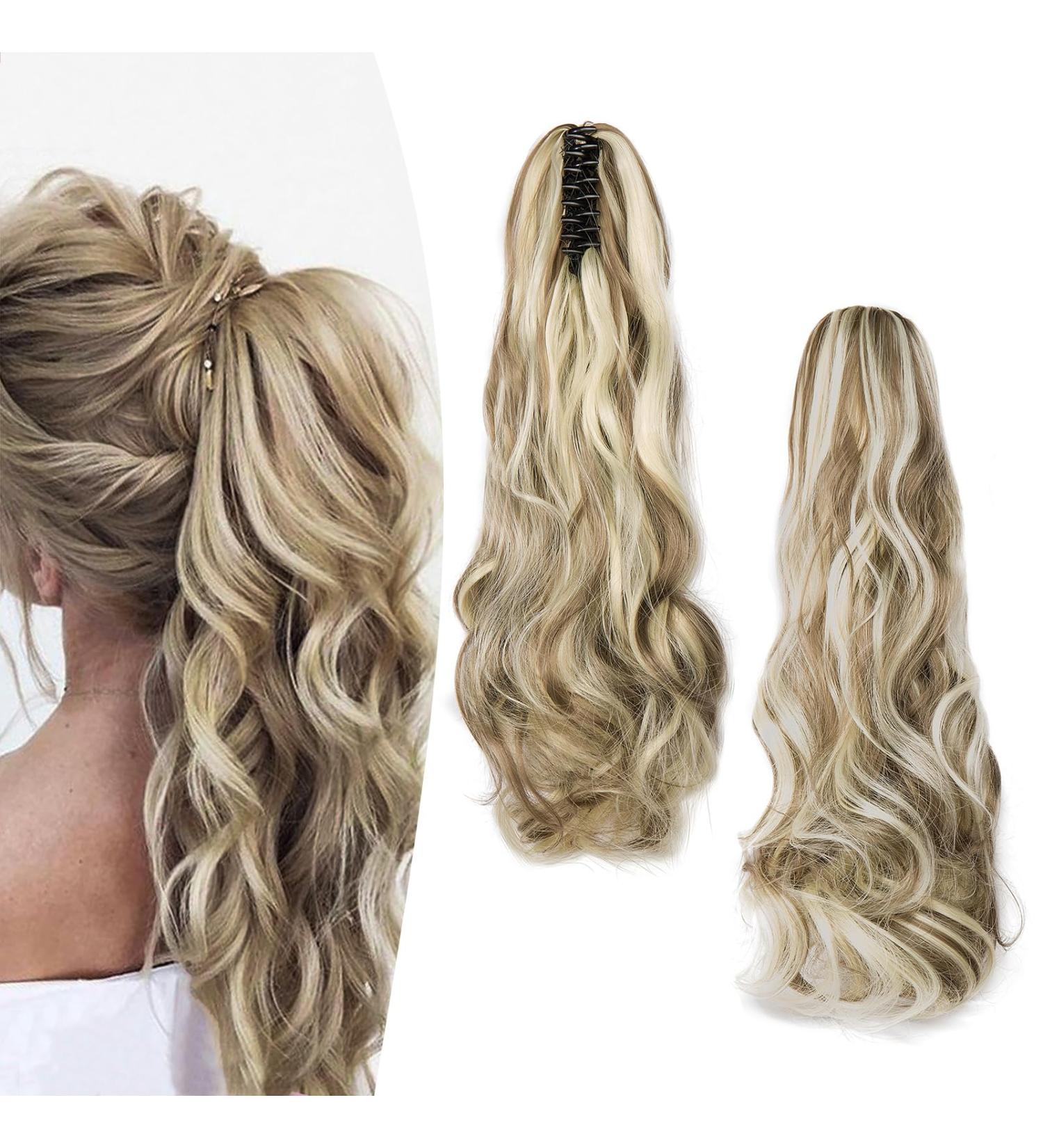 50cm Curly Claw Clip Ponytail Extensions - Ashblond & Bleached Blonde Synthetic Hair for Women | Long Wavy Braid Hair Extensions - Buy Online on GoSupps.com