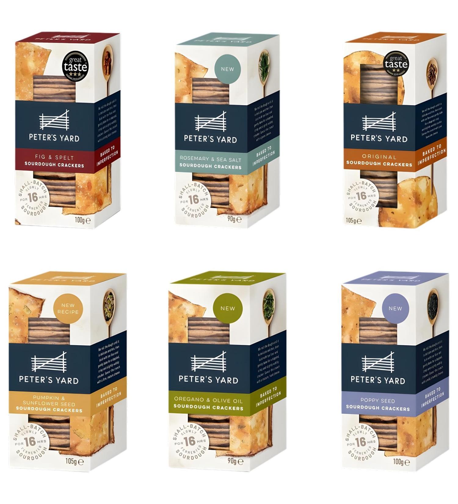Peter's Yard Crackers Crispbread Pick N Mix - Choose From 6 Flavours | Poppy Seed Sourdough Fig & Spelt Rosemary-SeaSalt Pumpkin & Sunflower Seed Oregano Oil - Pack of 3 - Buy Online on GoSupps.com