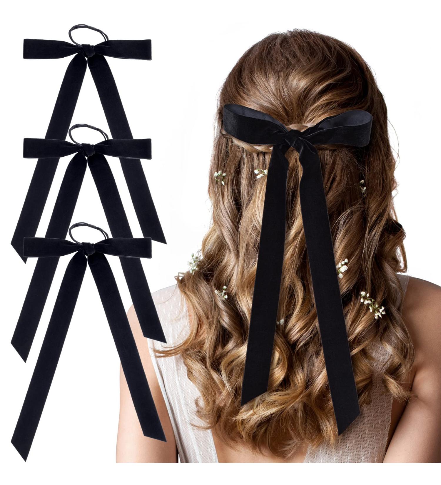 HINZIC 3Pcs Velvet Hair Bows - Black Hair Ribbons & Scrunchies for Women and Girls - Buy Online on GoSupps.com