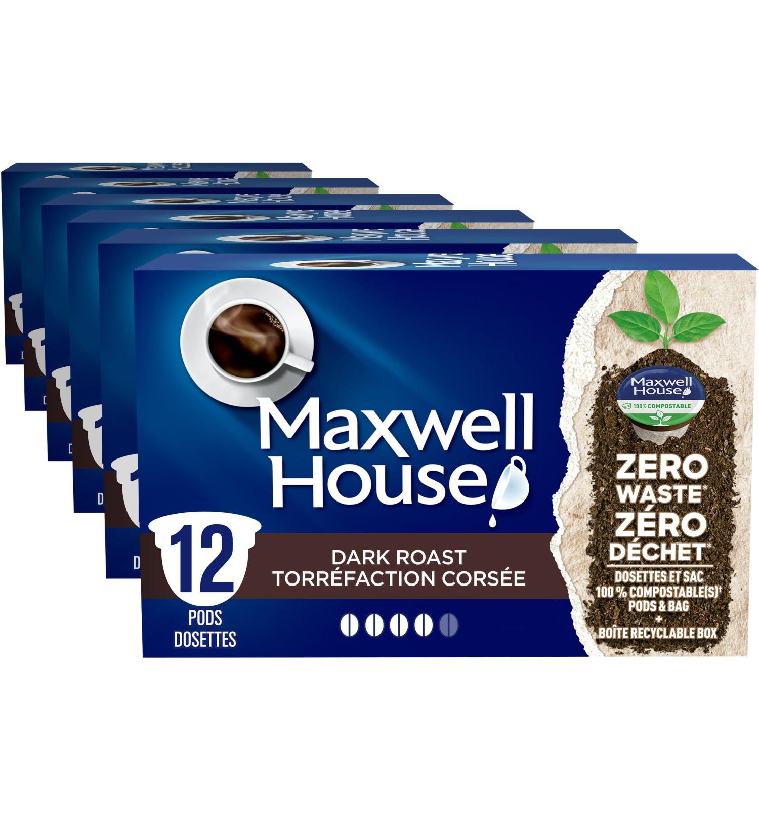 Maxwell House Dark Roast Coffee Certified Compostable K-Cup Coffee Pods 12 Pods Dark Roast Dark Roast 72 count (Pack of 1) - Buy Online on GoSupps.com