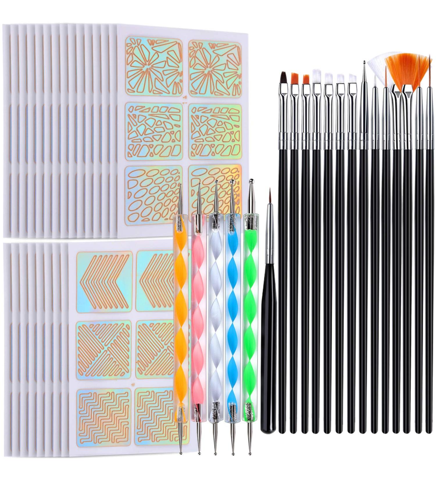 Teenitor Professional Nail Art Painting Kit - 15 Stencils, 15 Brushes, 5 Dotting Tools - Nail Pen Designer Set with Stickers for UV Gel Nail Art Beginners - Buy Online on GoSupps.com