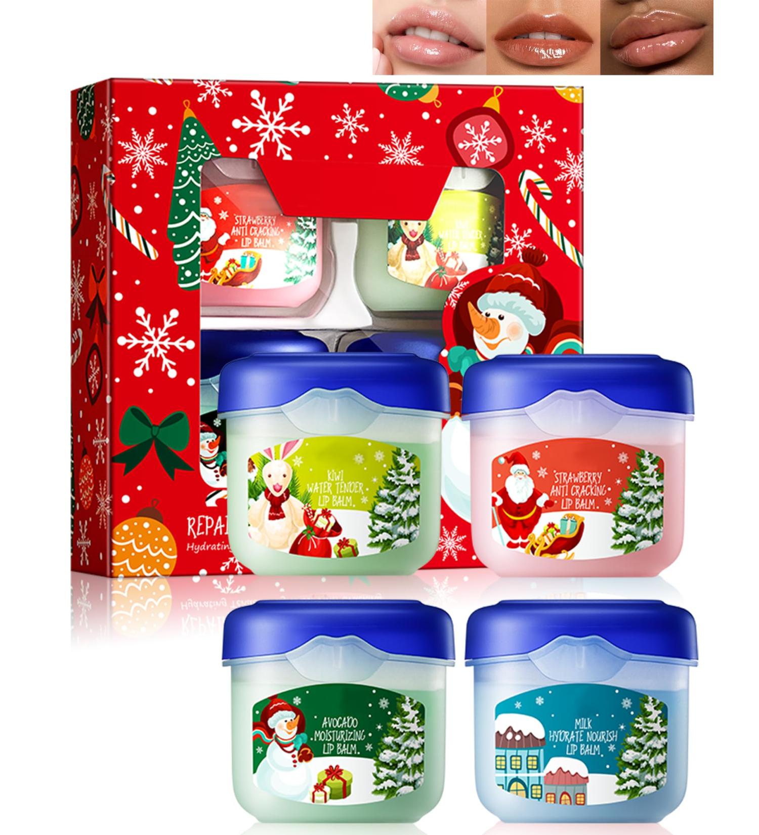 Christmas Lip Balm Set-4Pcs Lip Moisturizer Repair Nourishing Lip Mask Deep Hydrating Softening for Dry Cracked Lip Lip Moisturizer Overnight Reduces Lip Line Lip Scrub Lip Care Gift Kit for Women Men 1 count (Pack of 4) - Buy Online on GoSupps.com