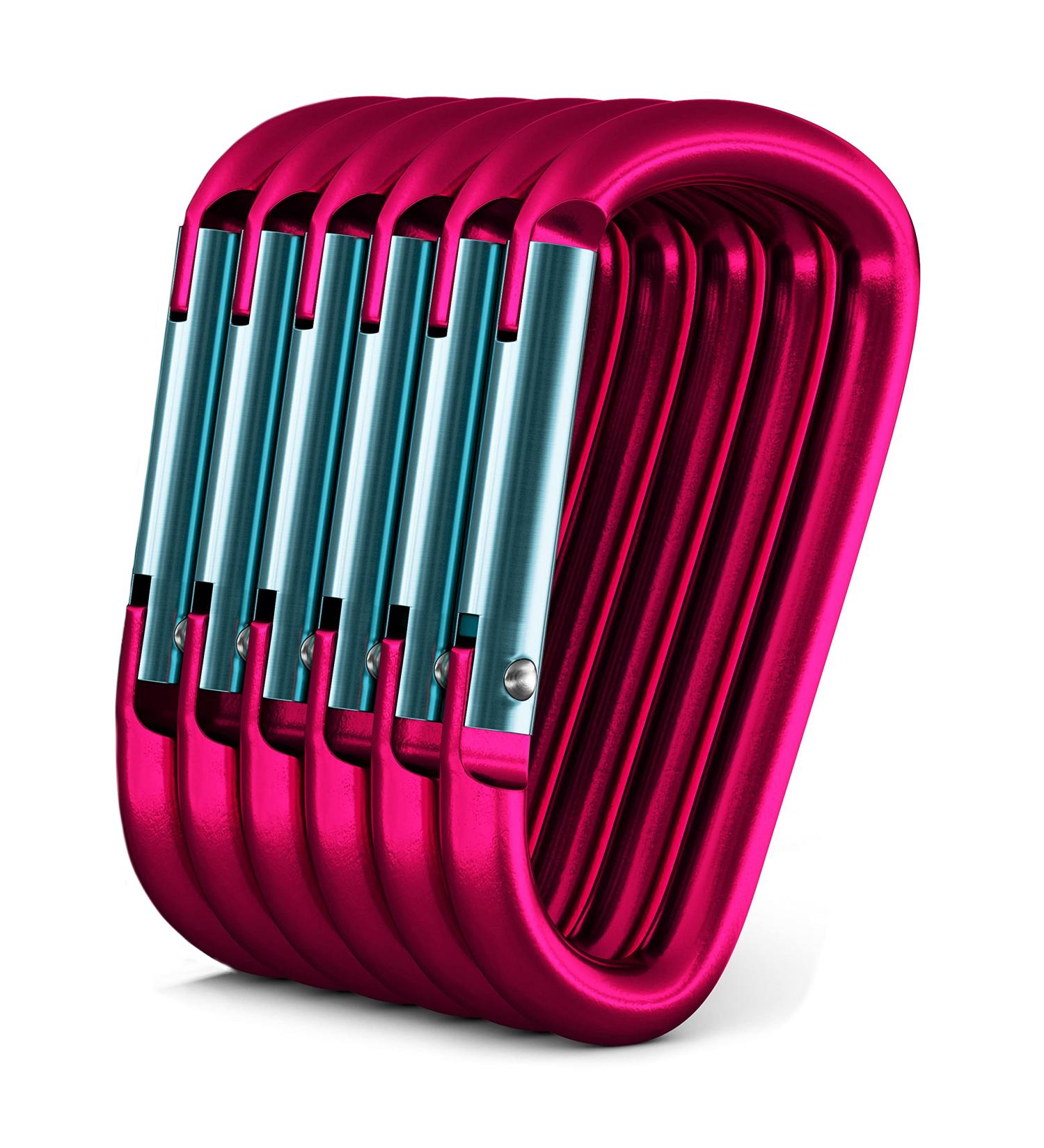 6 Pack Pink Aluminum Carabiner D Shape Keychain Clips - Spring Snap Hook Buckle - Buy Online on GoSupps.com