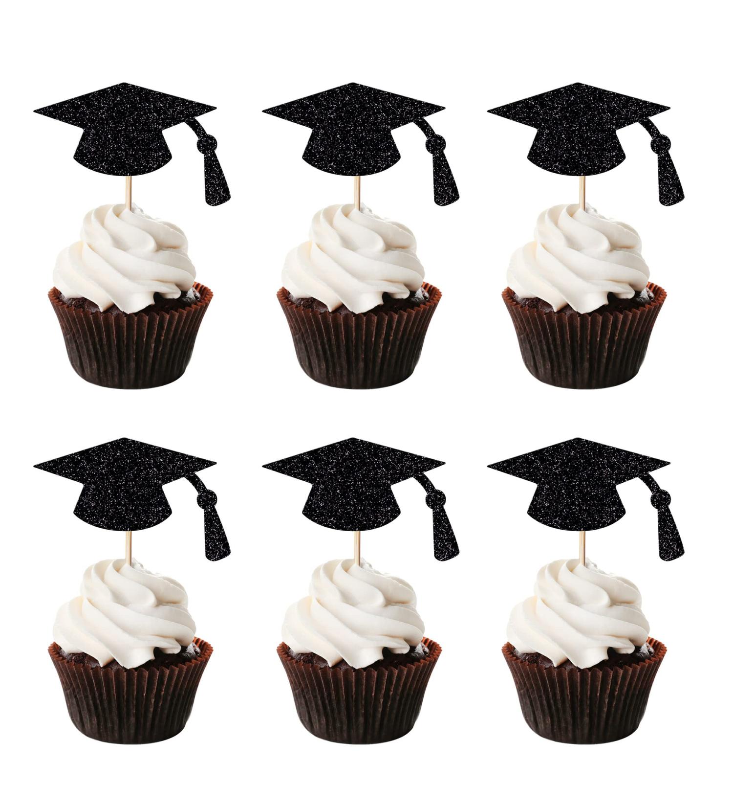 Leetaivie 24pcs Graduation Cupcake Topper - Black Glitter Graduation Cap Graduation Diploma Cupcake Topper- Class Of 2023 Graduation Party Cake Decorations - Buy Online on GoSupps.com