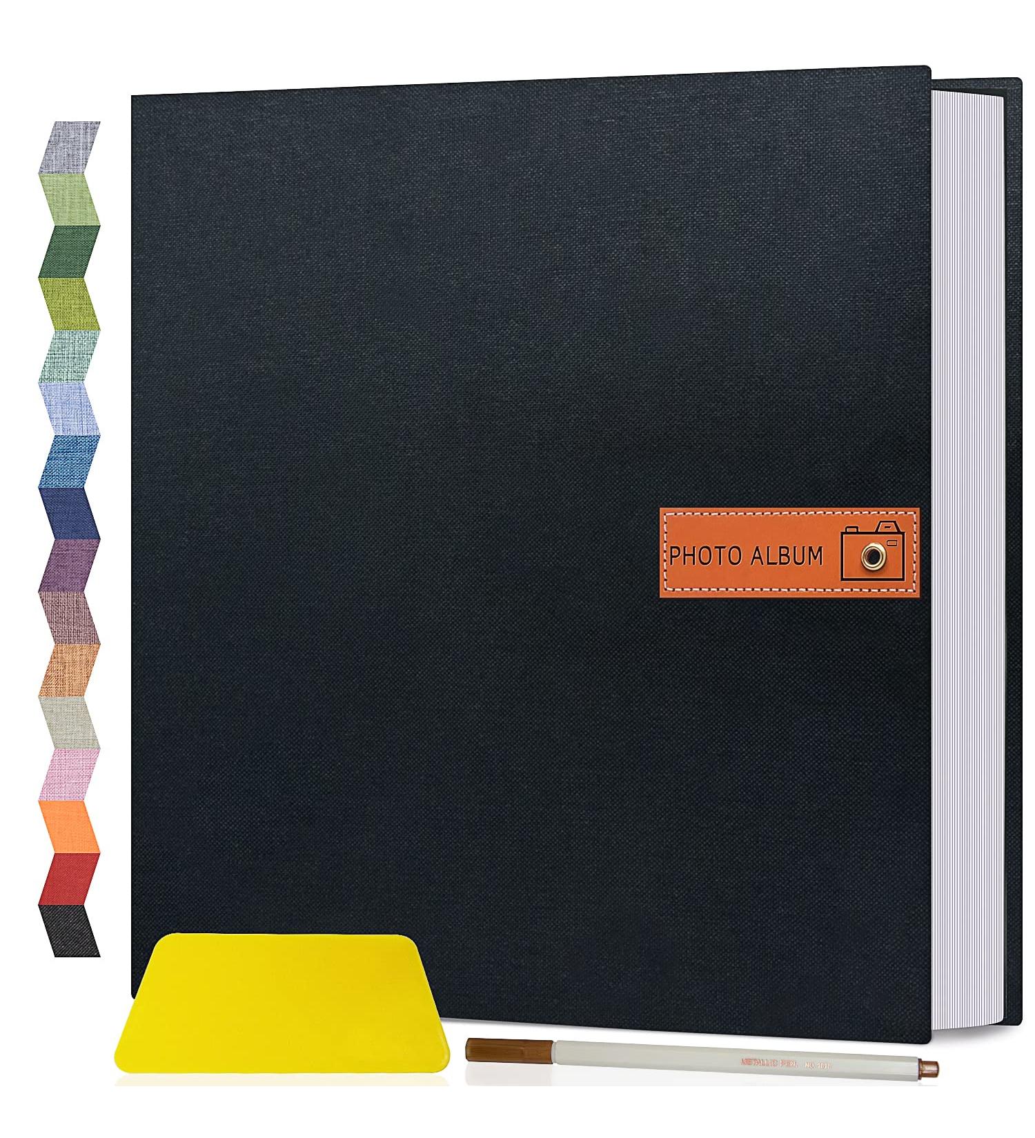 Popotop Large Self-Adhesive Photo Album - 40 Pages Black Scrapbook for DIY Projects - Perfect Gift for Mom, Family, Baby, and Wedding - Includes Metal Pen and Plastic Board - 13x12.6 - Buy Online on GoSupps.com