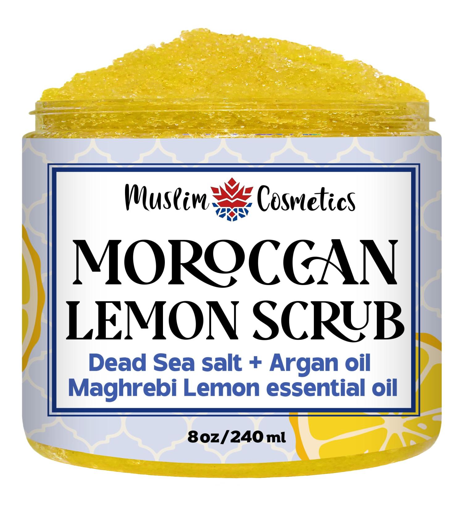 Moroccan Lemon Dead Sea Salt Scrub - Face & Body/Non clogging base/Argan oil/Moisturizing // Made in Canada - Muslim Cosmetics - Moroccan Lemon Scrub (8oz (240ml))
