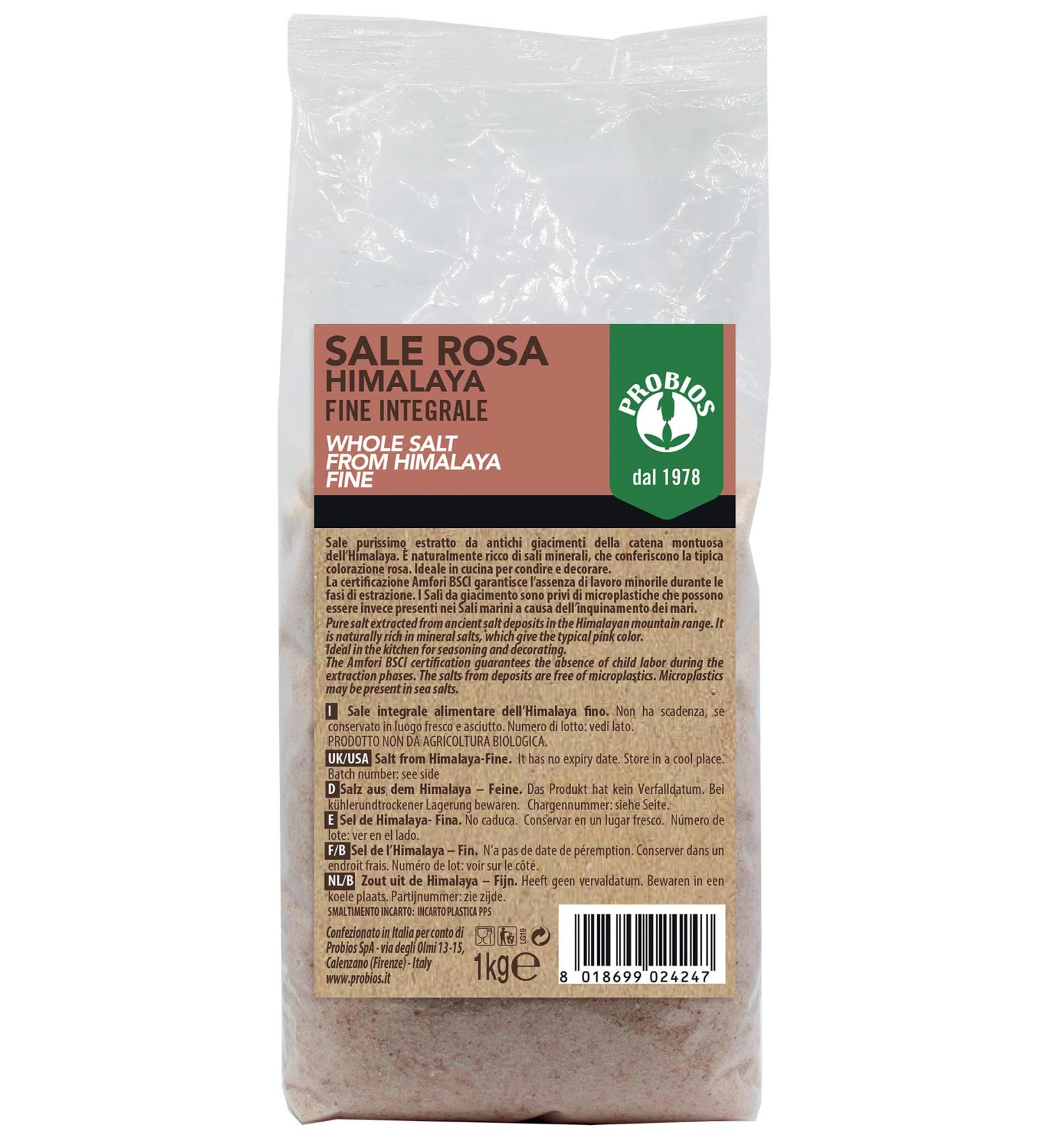 Probios Whole Pink Salt from Himalaya - FINE - Packaging 1kg - Buy Online on GoSupps.com