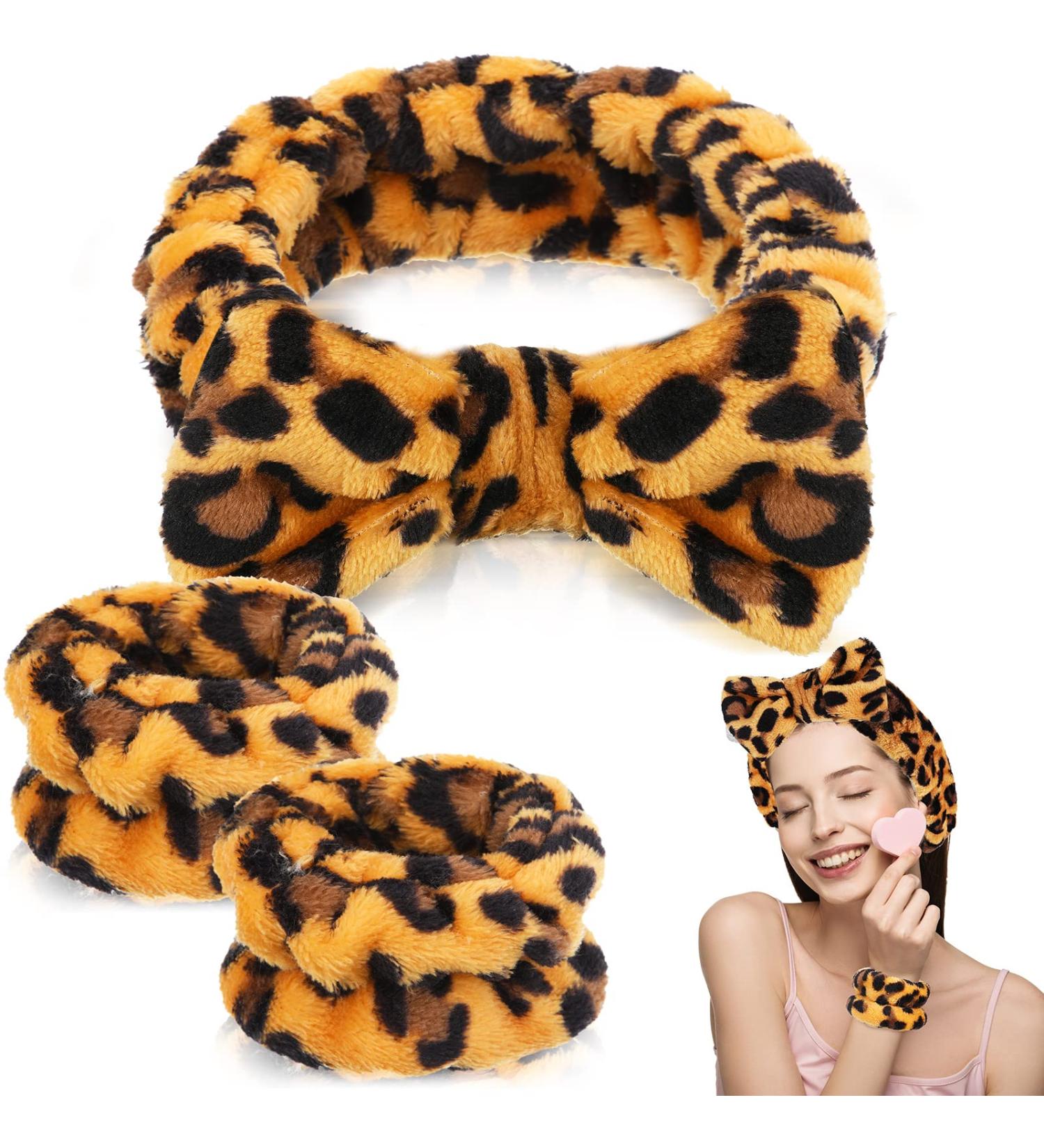 Tigeen 3 Pcs Spa Headband Wrist Washband Set - Cute and Soft Elastic Bow Skincare Makeup Headband and Wristbands for Women and Girls - Buy Online on GoSupps.com