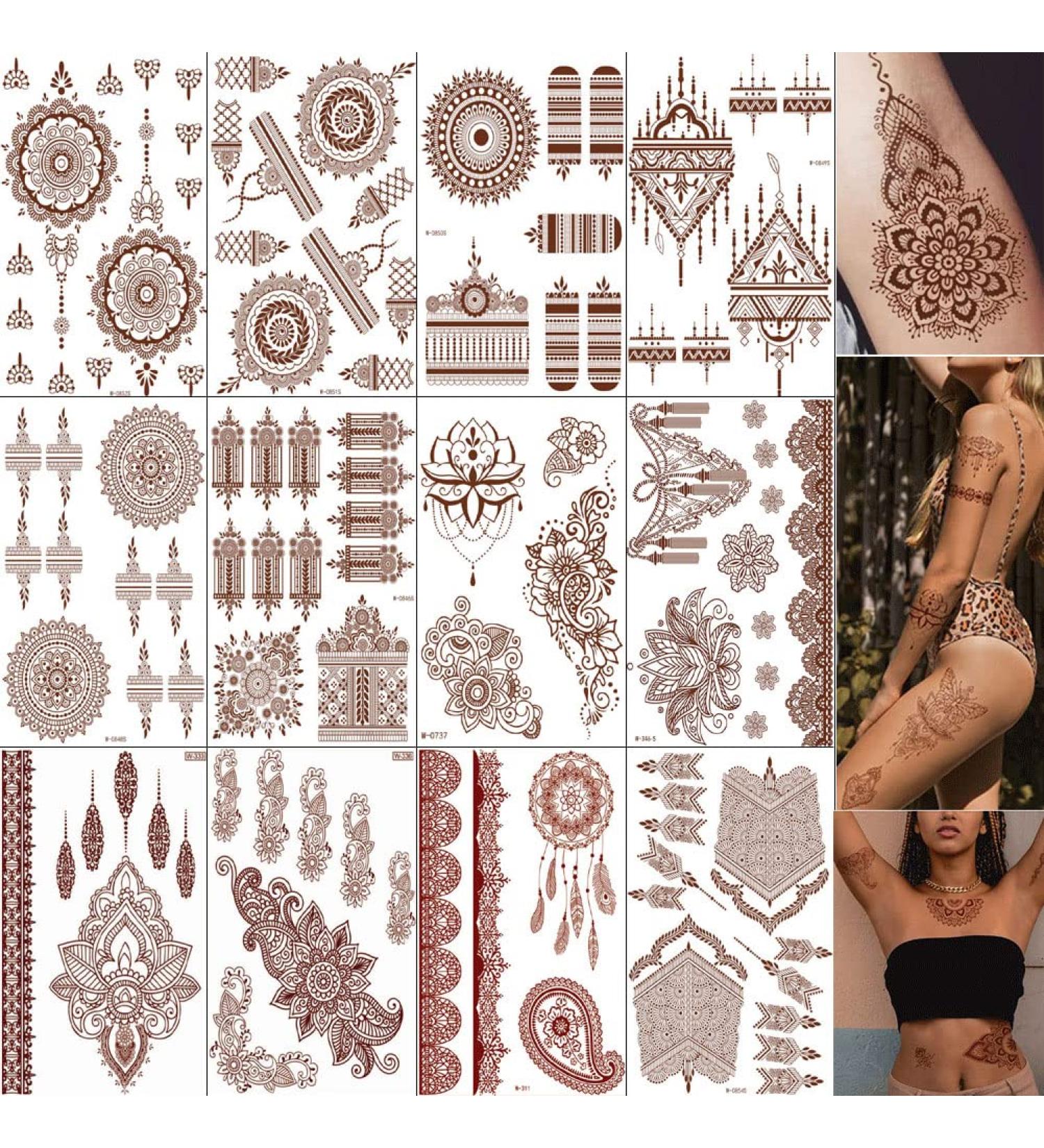 Brown Henna Tattoo Kit - 12 Waterproof Stencil Sheets for Body Art - Buy Online on GoSupps.com