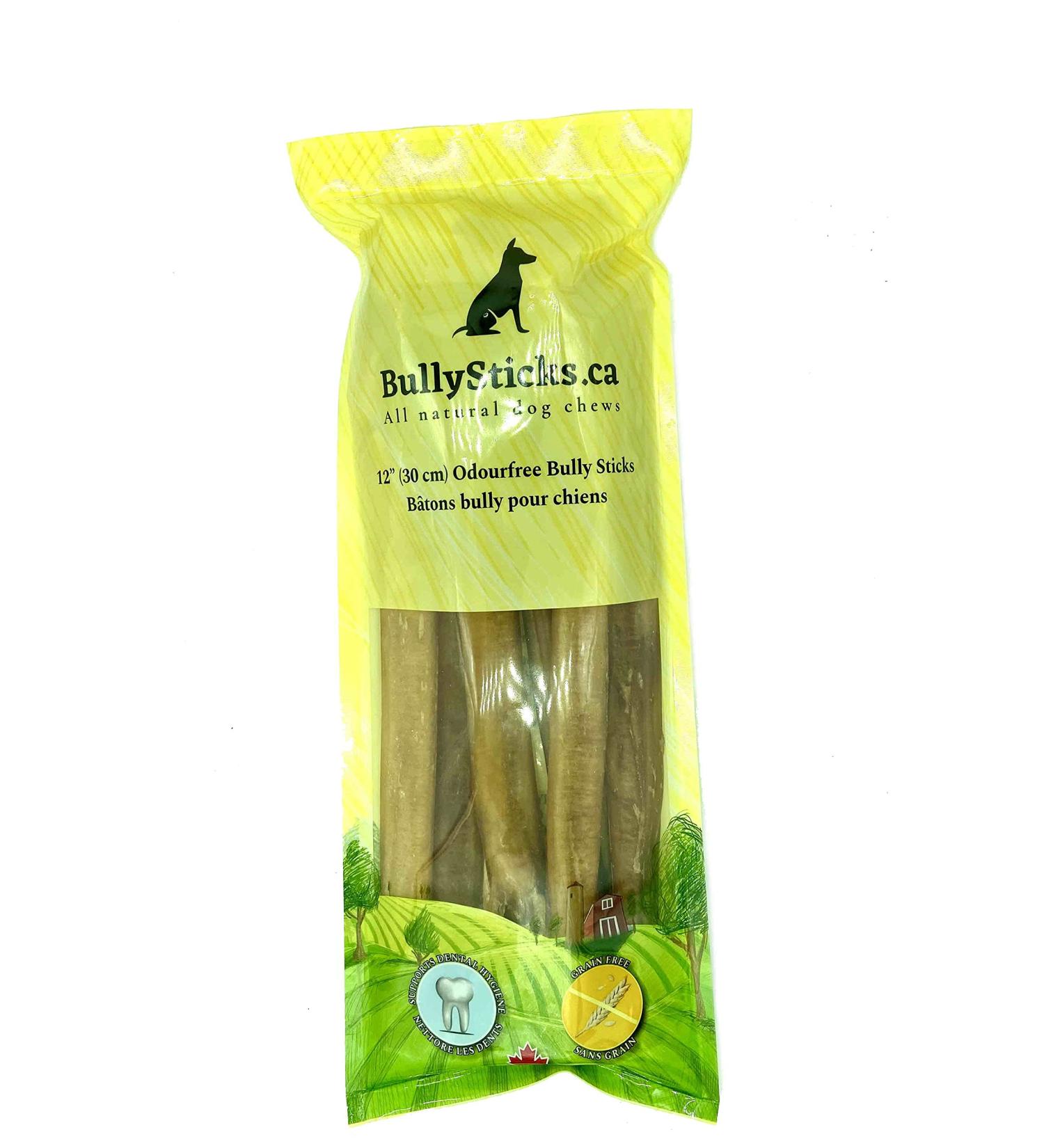 12" Jumbo Odourfree Bully Sticks (6 Pack) Large Dog Dental Chew (335 g)-Rawhide Free-Chemical Free-LONGLASTING - Buy Online on GoSupps.com