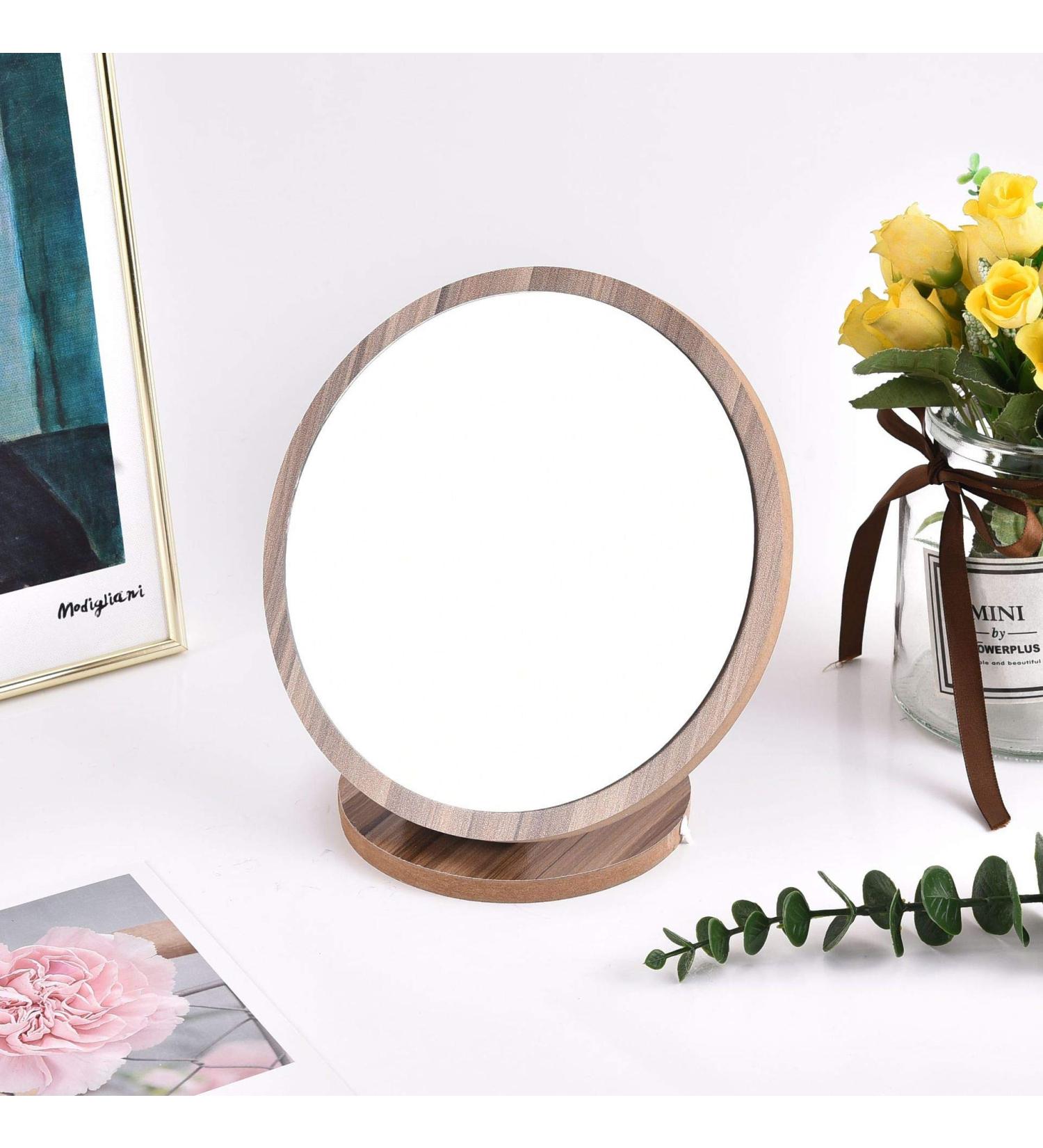 YOOMEISHALY Wooden 360-degree Rotating Desk Makeup Mirror - Portable Single-Sided Design for Bedroom & Bathroom - Buy Online on GoSupps.com