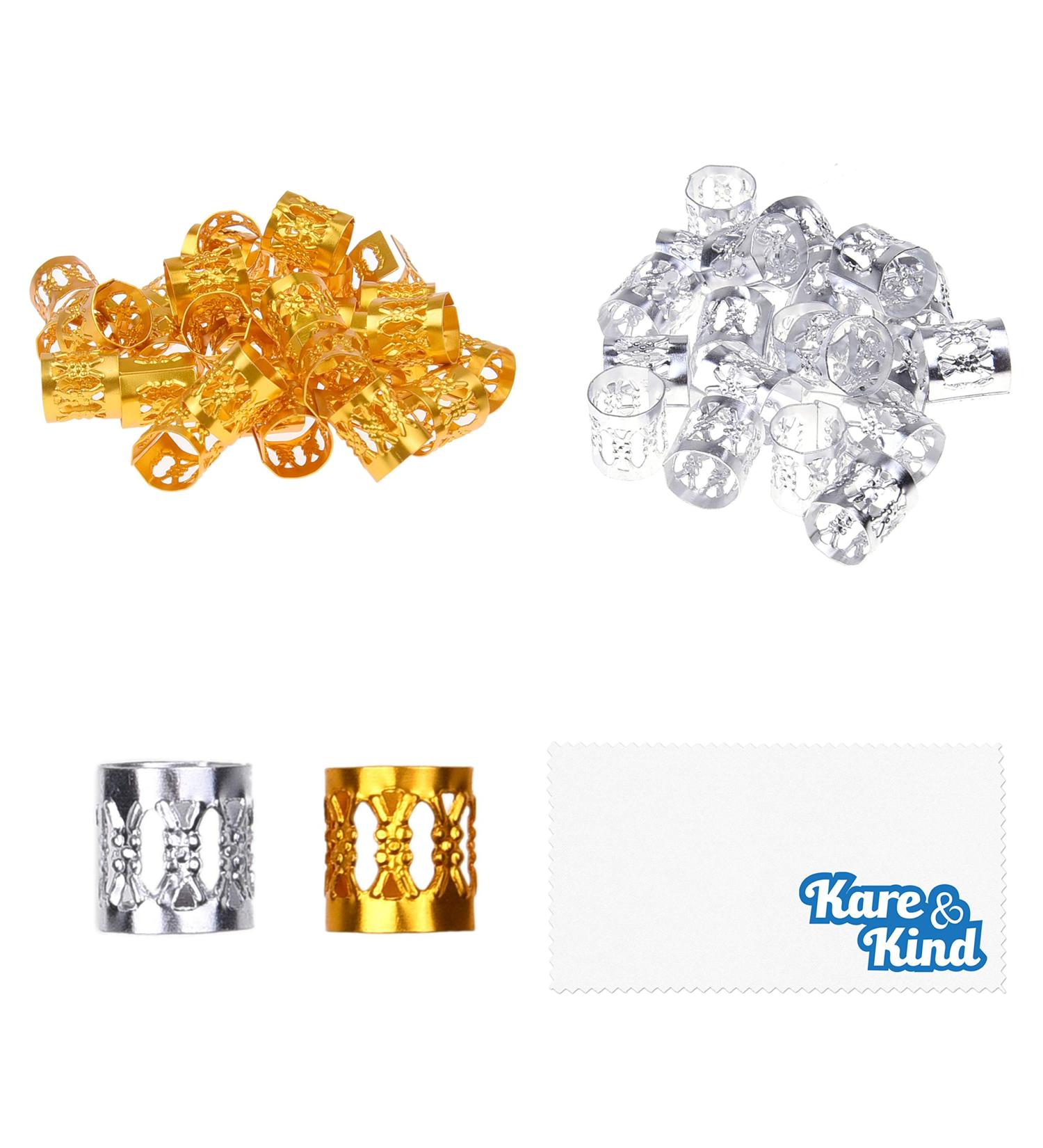 Kare & Kind 200x Aluminum Hair Cuffs - 100x Gold and 100x Silver Hair Decoration Clips - Accessories Hair Jewelry - Adjustable Beads For Dreadlocks Extensions Braids Updos - Buy Online on GoSupps.com