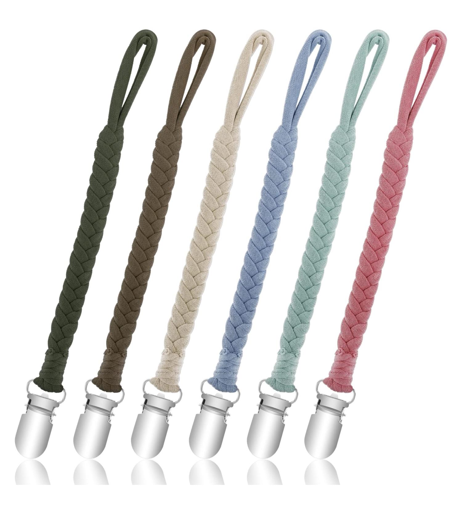HAUTOCO Handmade Braided Pacifier Clip Set for Baby Boys and Girls - 6PCS Neutral Binky Holder Leash Smoother Clips for Pacifiers and Teething Toys in 6 Colors - Buy Online on GoSupps.com