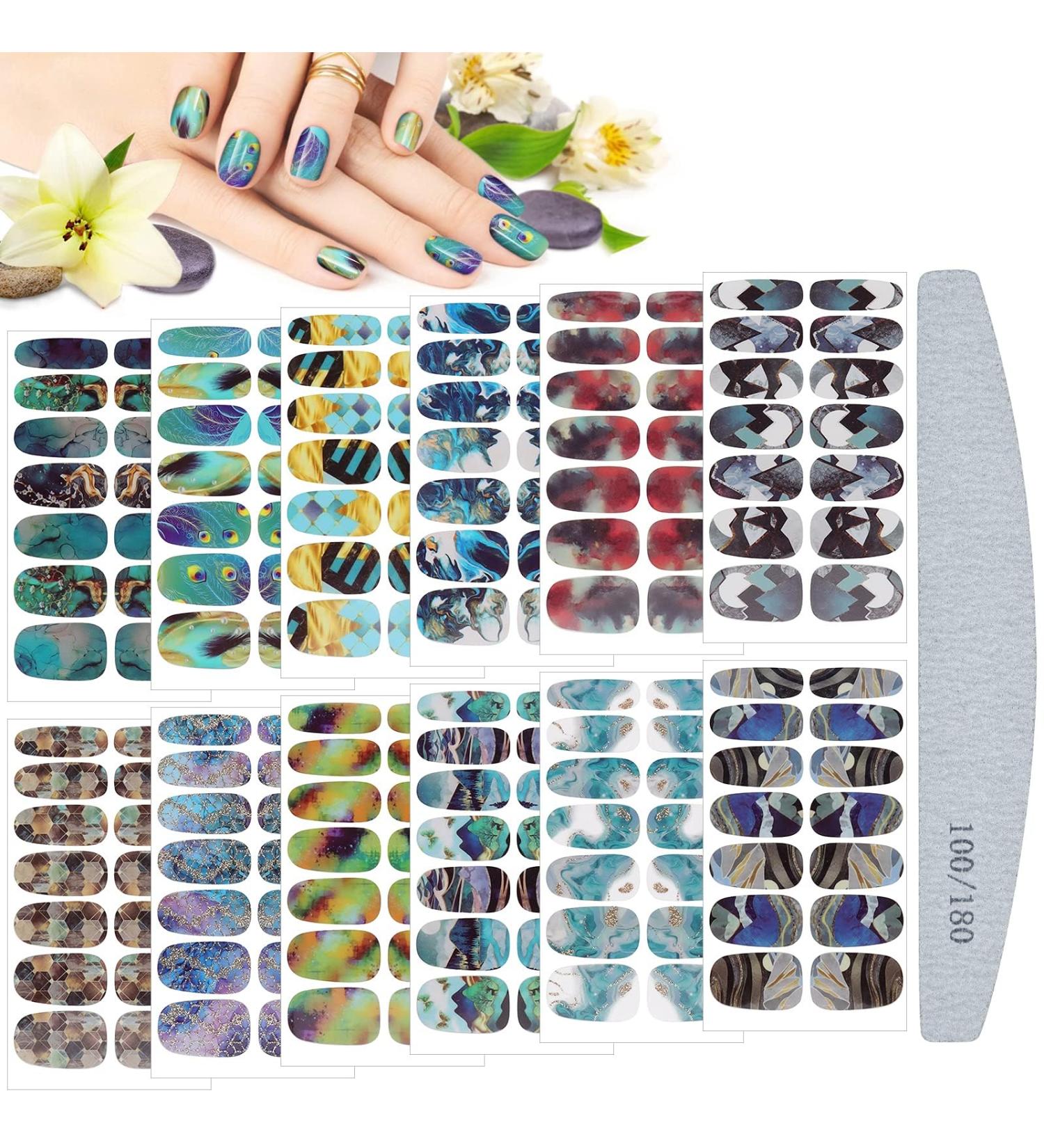 Kalolary Nail Foil Self-Adhesive - 12 Sheets Marble Rages Full Wraps Nail Polish Stickers | Nail Art & DIY Decoration with Nail File - Buy Online on GoSupps.com