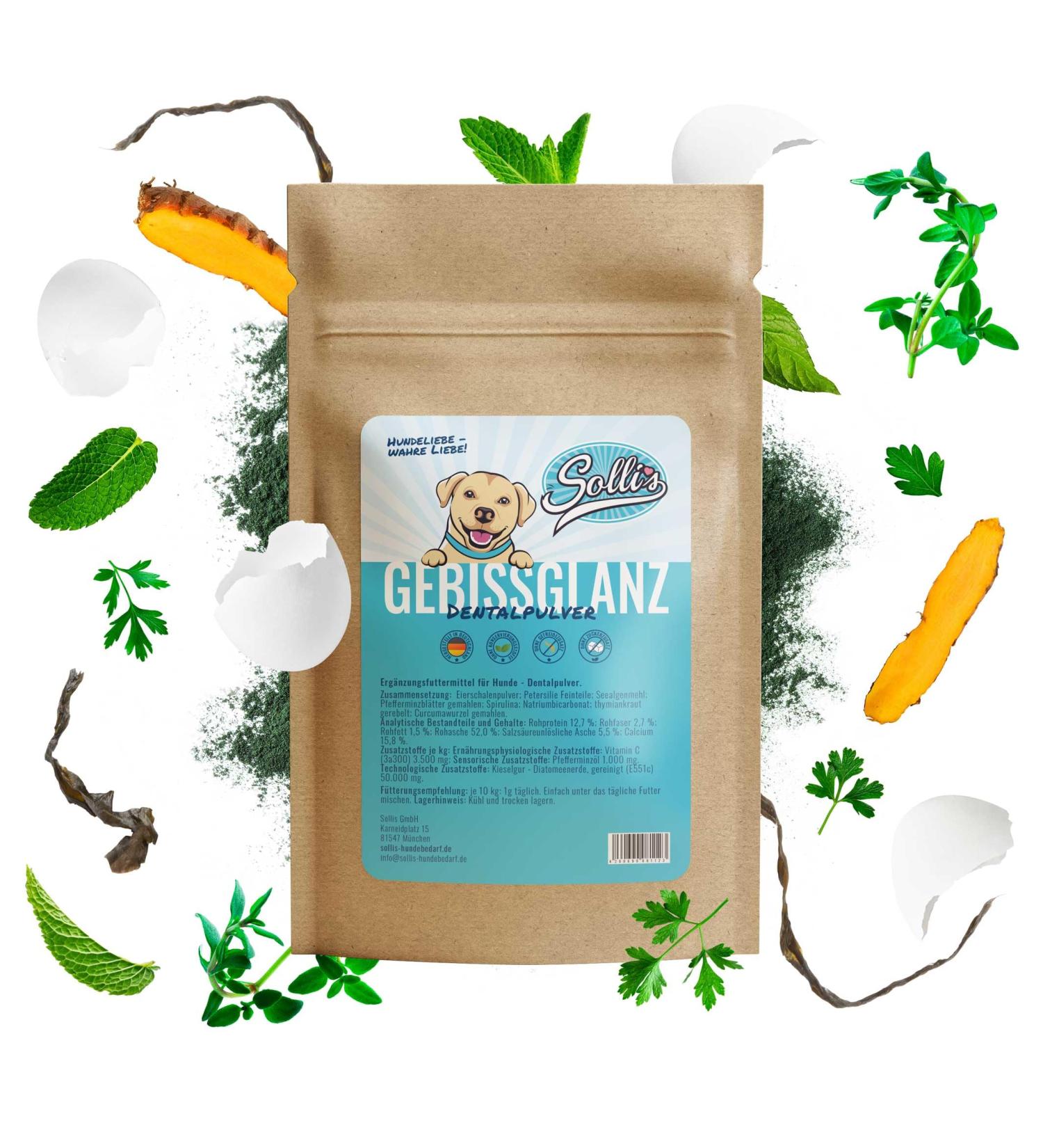 Sollis Dental Powder for Dogs | Natural Dental Care & Fresh Breath | Tartar & Bad Breath Control | 500g Dog Tooth Powder for Healthy Oral Flora - Buy Online on GoSupps.com