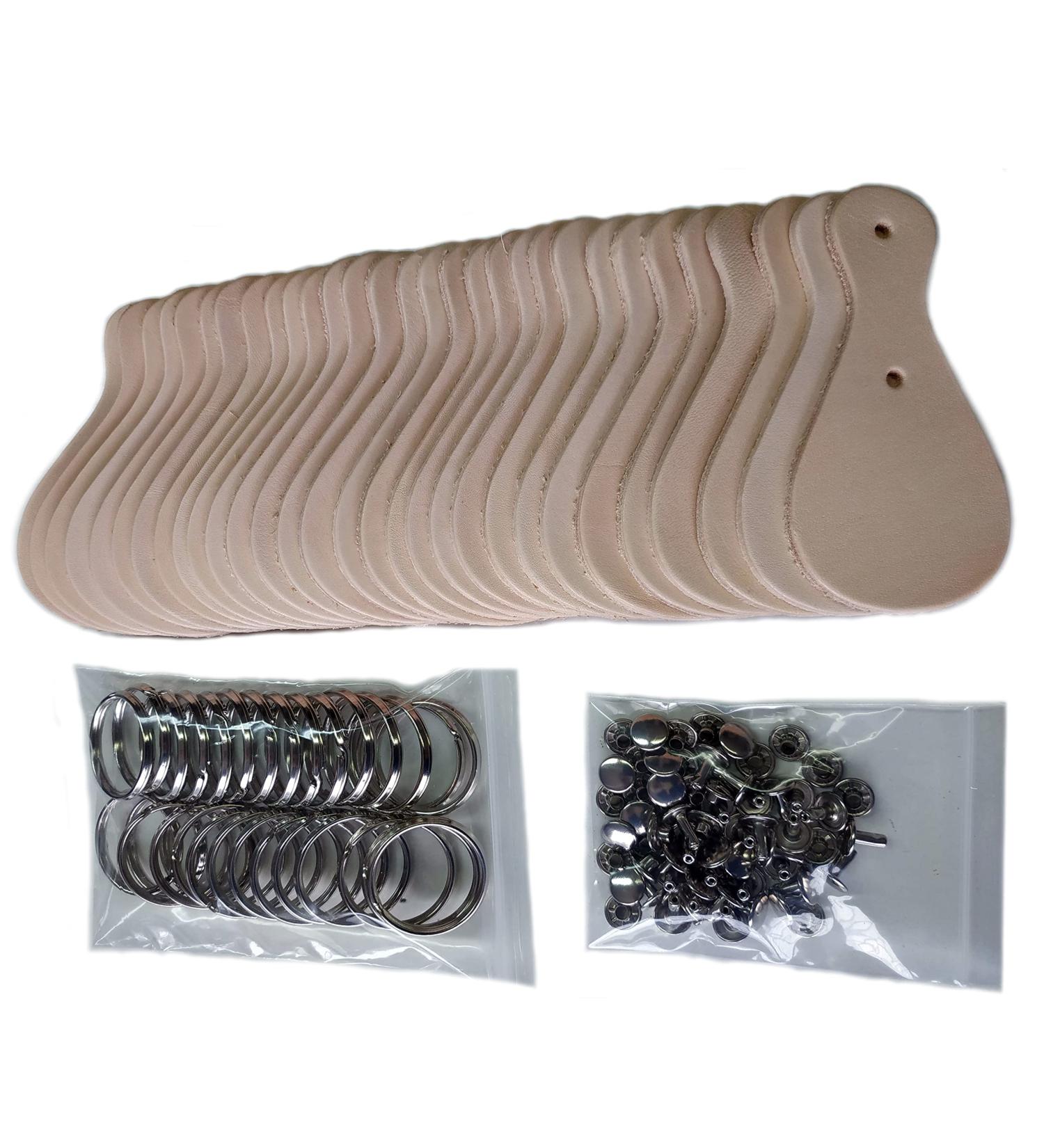 Upon Leather 30 Pack Key Fob Kits - Vegetable Tanned Tooling Leather | DIY Key Rings & Rivets | Easy to Tool, Carve, Engrave, Paint, Dye or Stamp - Buy Online on GoSupps.com