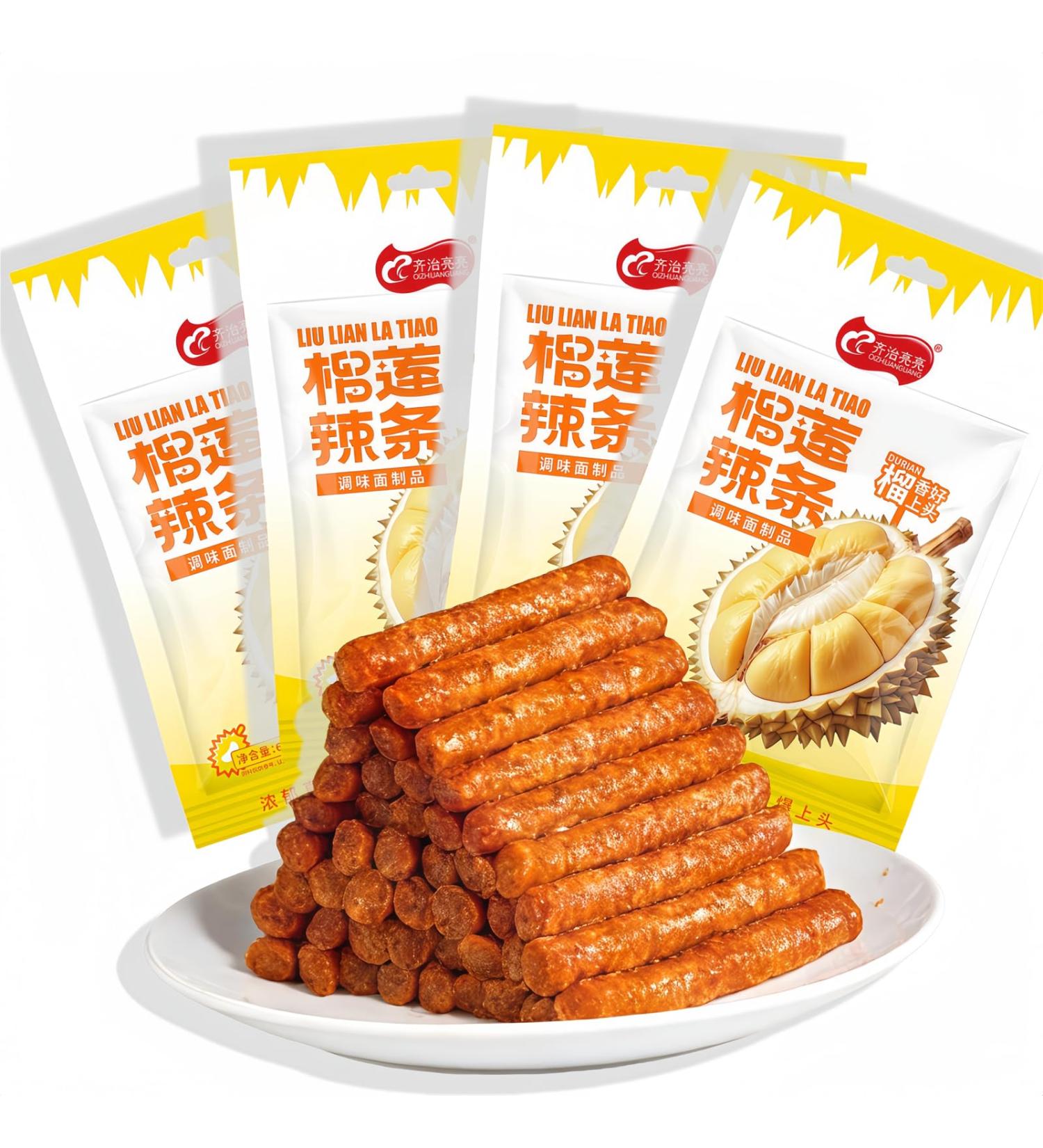 MKSDDF - 68g x 4 packs Latiao Durian Spicy Strips - Chinese Spicy Sticks - Asian Snacks - Spicy Snacks - Gift Set - Buy Online on GoSupps.com