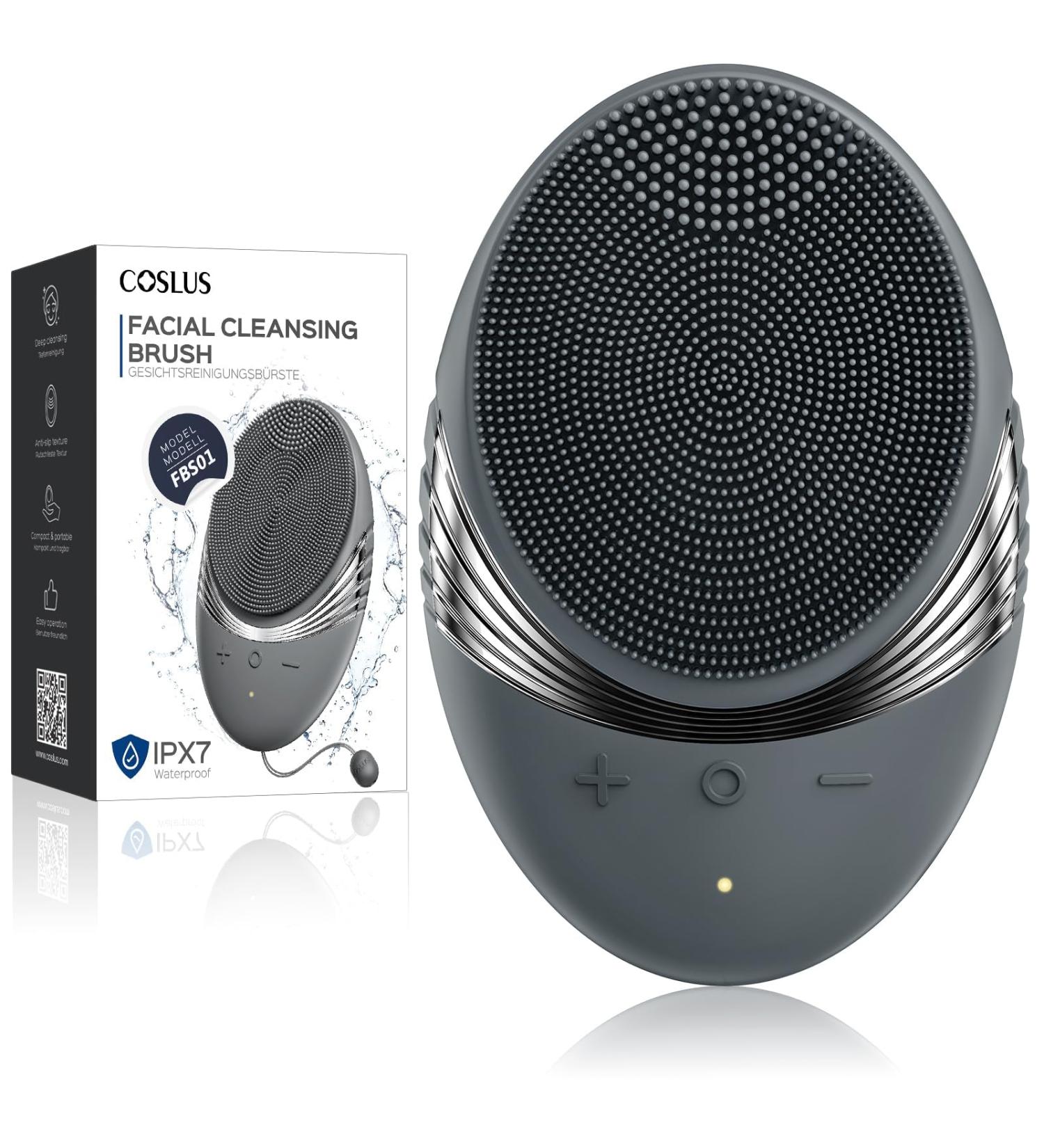 COSLUS Facial Cleansing Brush - Portable Waterproof Silicone Face Scrubber Rechargeable with 5 Cleansing Modes for Deep Cleaning Blackhead Removal & Exfoliation for Men & Women - Buy Online on GoSupps.com