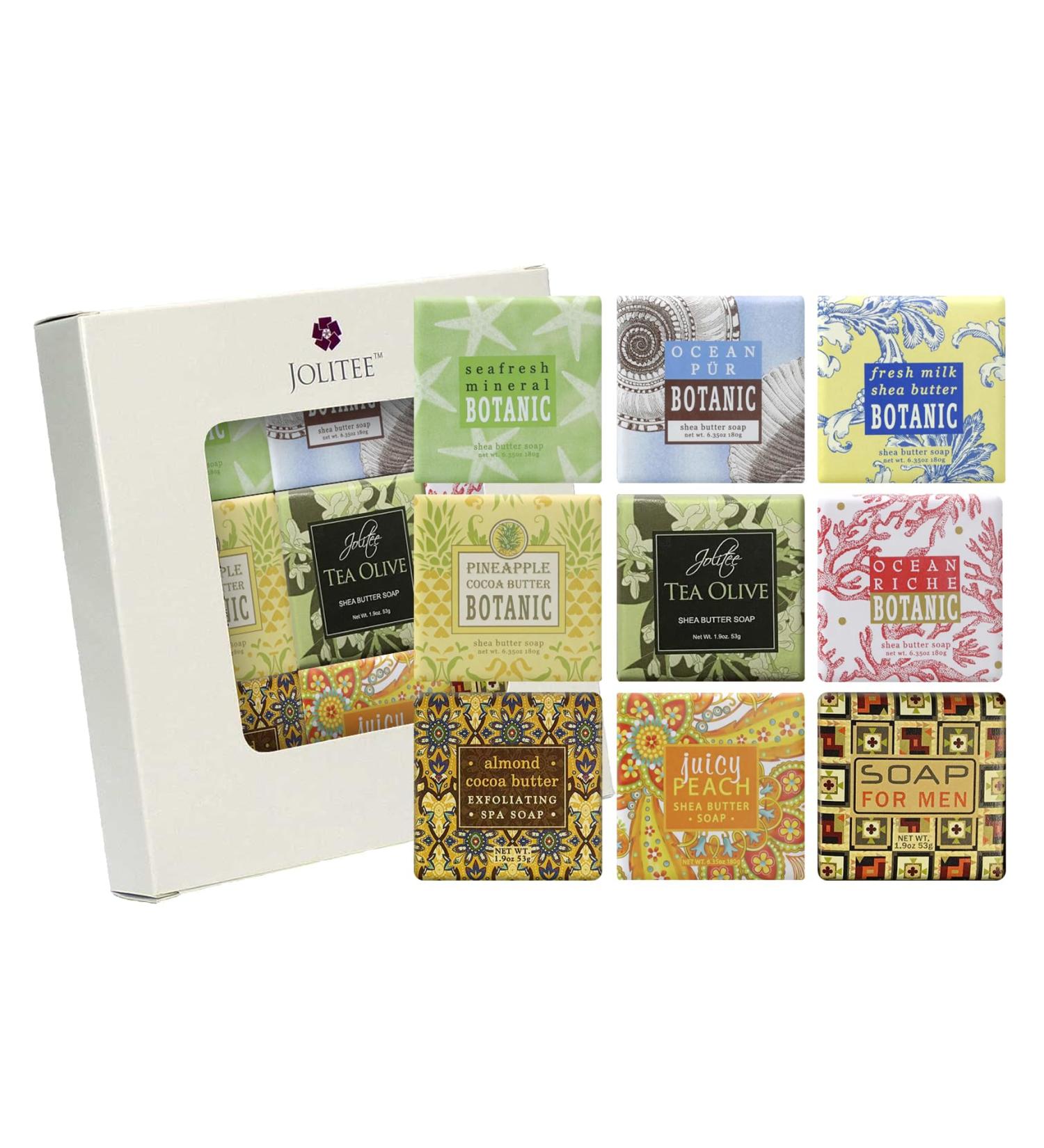 French Milled Botanical Soap Sampler Set of 9 - Natural Vegetable-Based Mini Soaps with Essential Oils & Shea Butter | Beach Scents - Buy Online on GoSupps.com