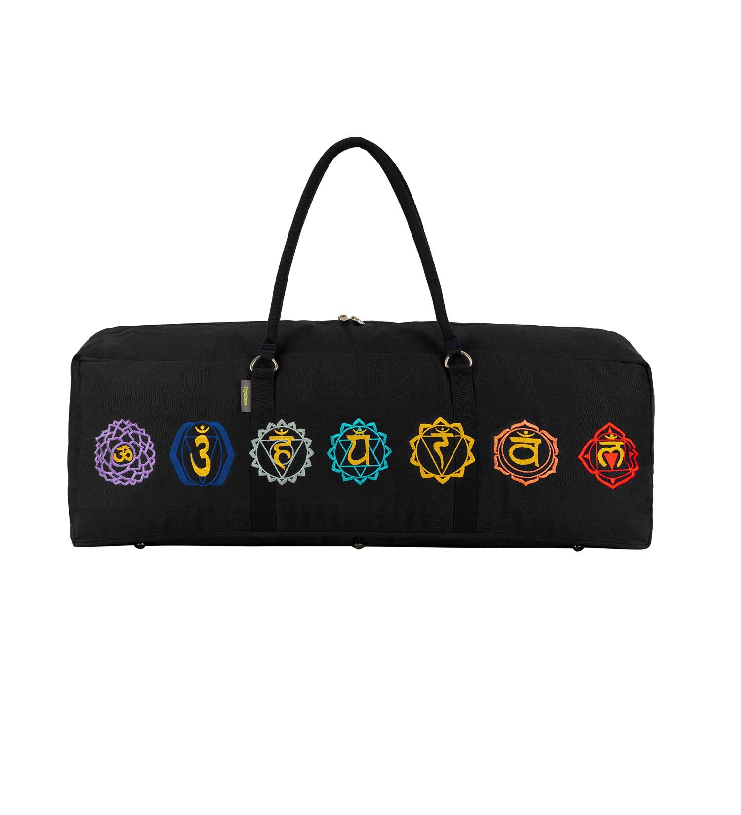 Seven Chakra Yoga Mat Bag | Luxurious 7 Chakras Embroidery | 100% Cotton Fabric | Meditation Bag - Black | 29 x 8 x 12 - Buy Online on GoSupps.com