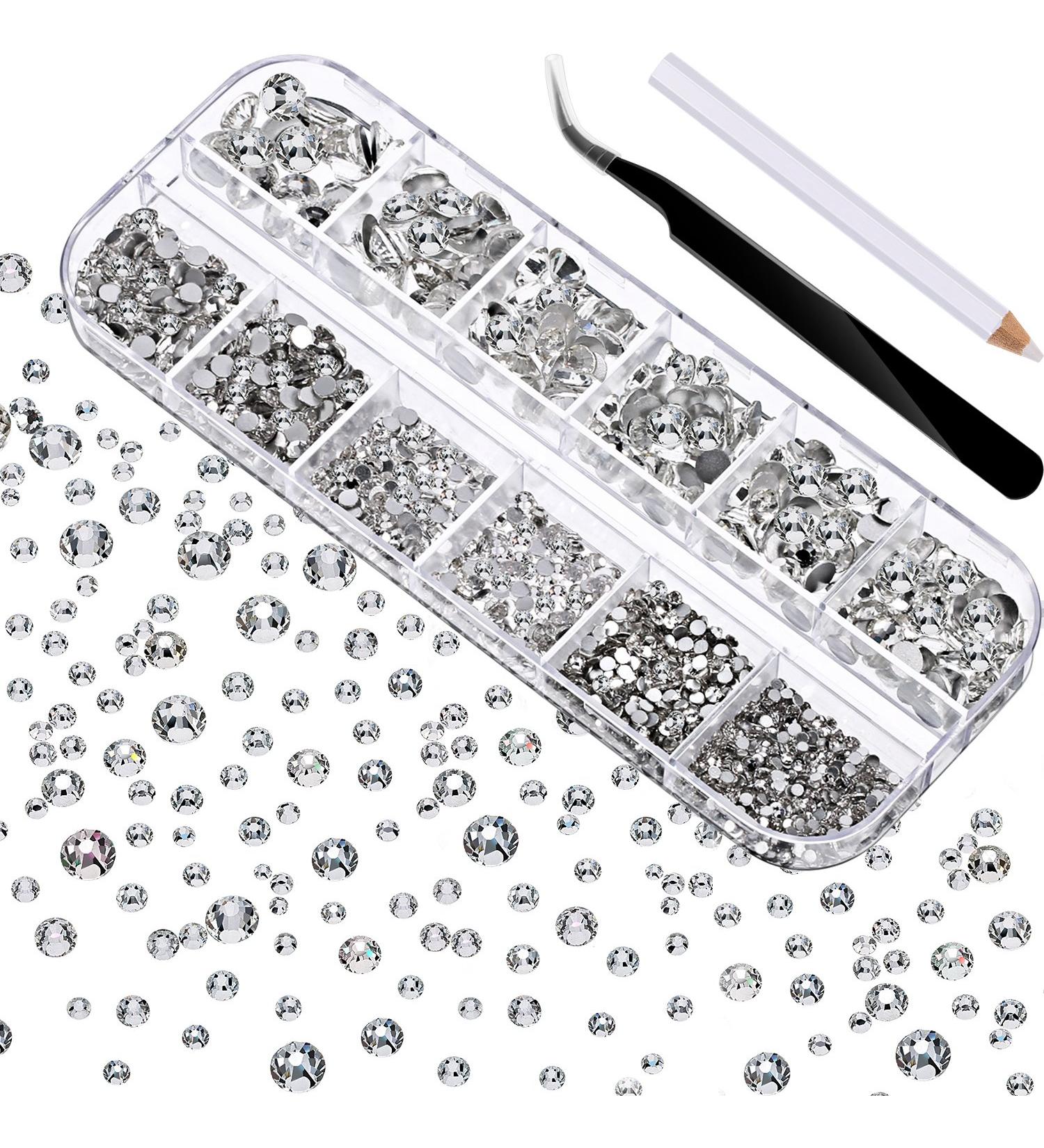 2000 Flat Back Rhinestones Set with Tools - 6 Sizes Round Crystal Gems for Crafts & DIY Art - Clear - Buy Online on GoSupps.com