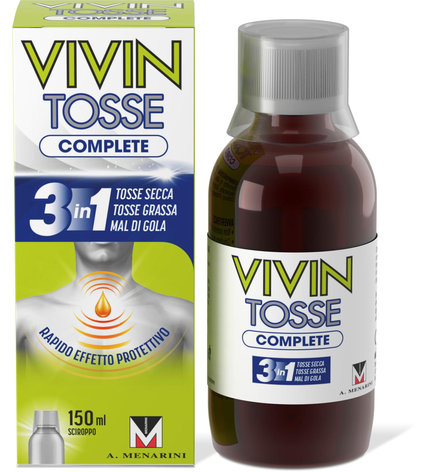 Vivin Vivin Complete Cough - 150 ml. Syrup for sore throats dry coughs and chesty coughs made with plant extracts. Protects and promotes hydration of the pharyngeal mucosa. Gluten-free.