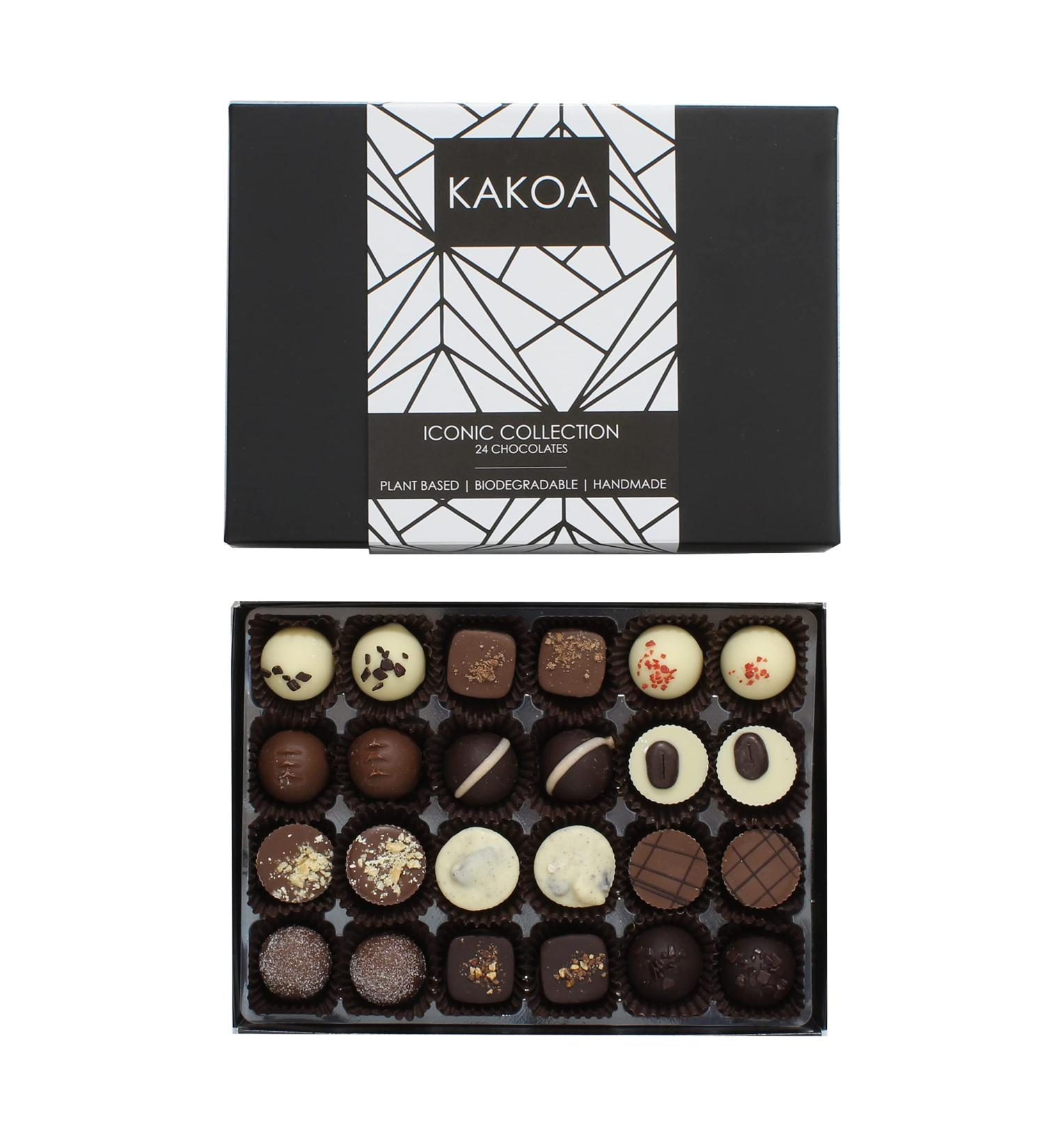 Shop Kocao Iconic Vegan Chocolate Box - 24 Luxurious Plant-Based Chocolates Brownies & Liqueurs - Dairy-Free & Delicious! - Buy Online on GoSupps.com